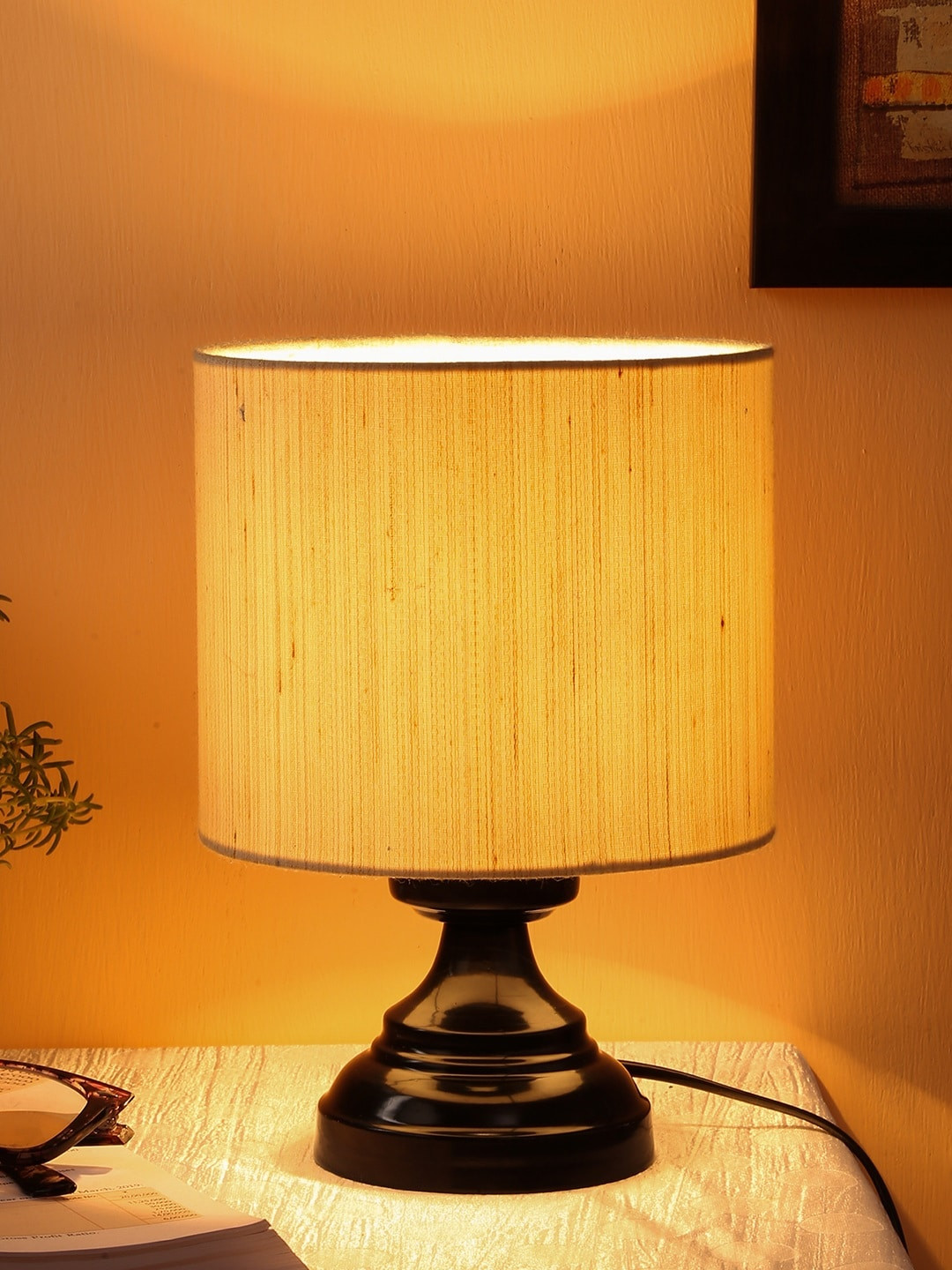 Devansh Cream-Coloured Solid Traditional Cylindrical Table Lamp