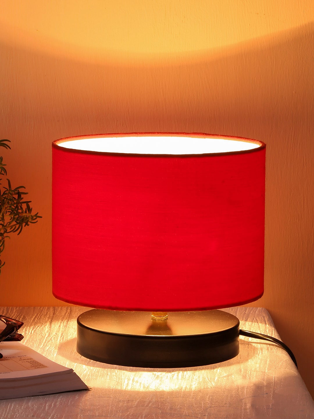 Devansh Red Solid Contemporary Cylindrical Table Lamp