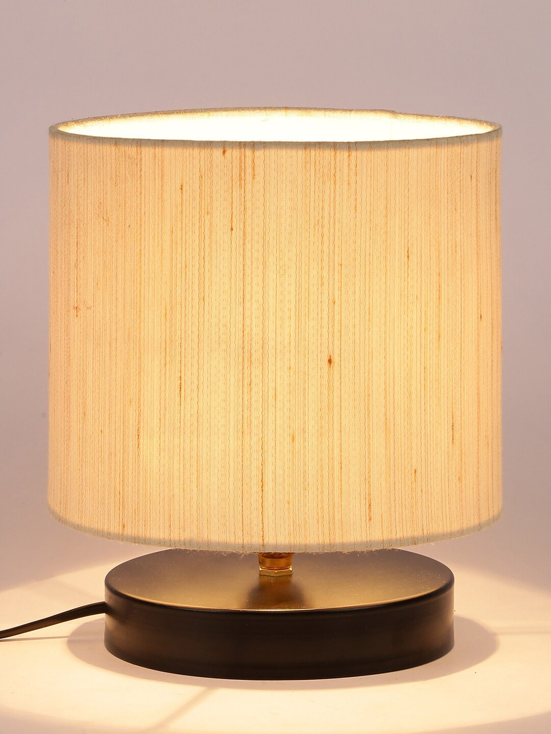 Devansh Cream-Coloured & Black Solid Cylindrical Traditional Table Lamp