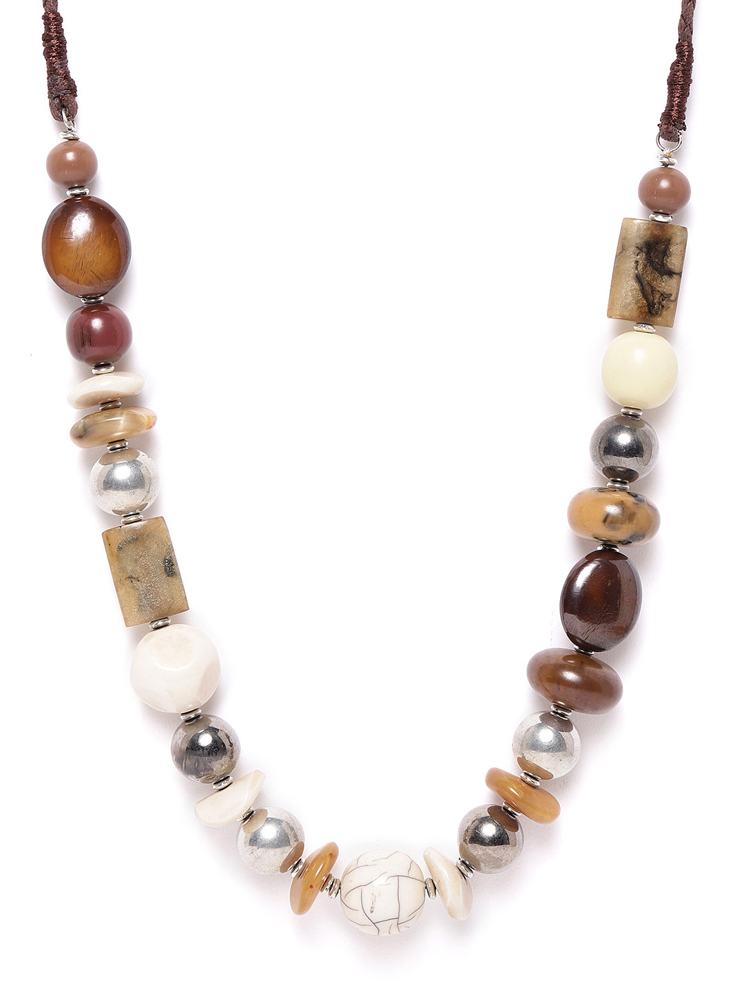 RICHEERA Women Brown & Beige Silver-Plated Artificial Beaded Necklace