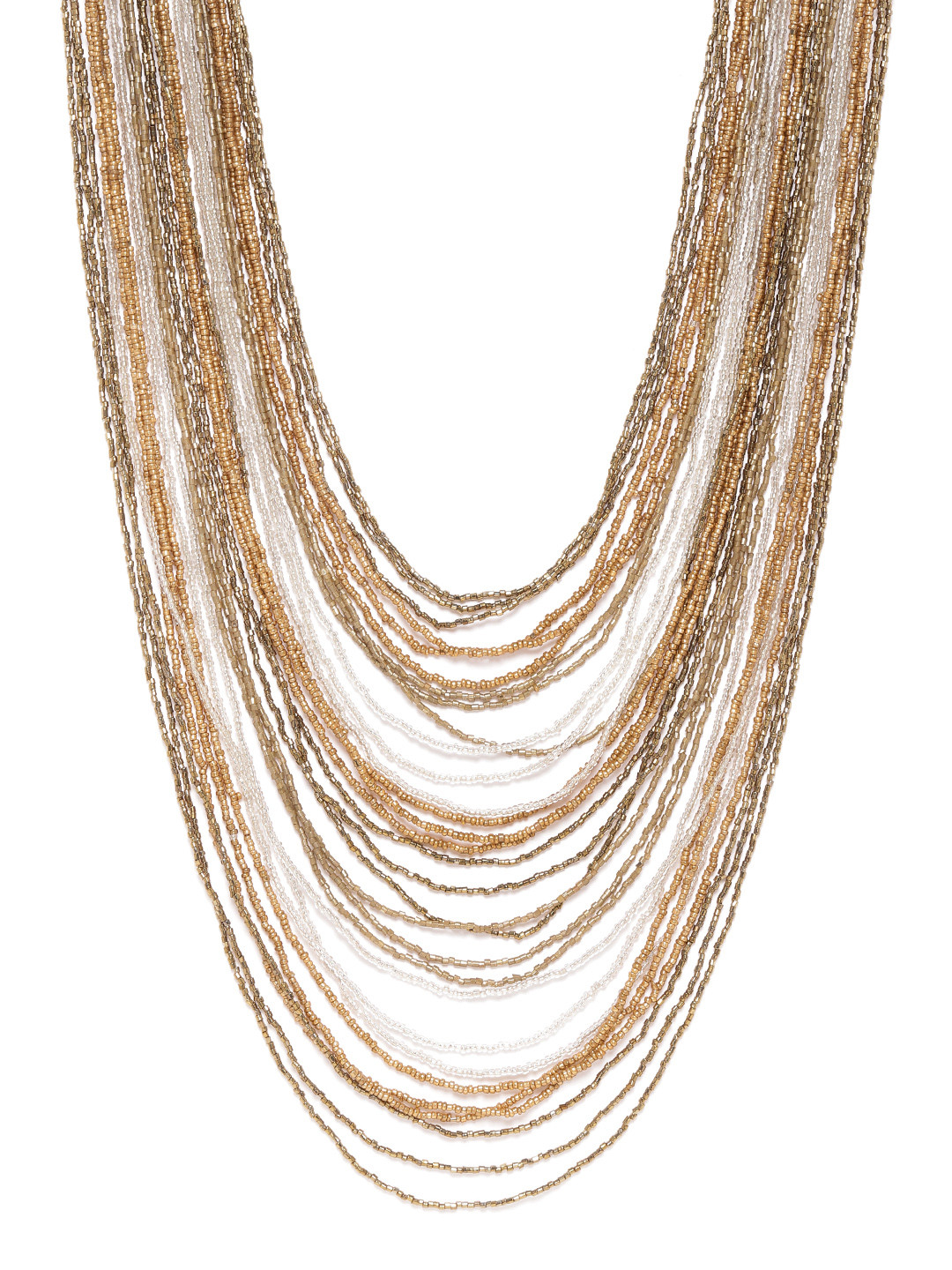 RICHEERA Women Antique Silver-Toned Gold-Plated Beaded Layered Necklace