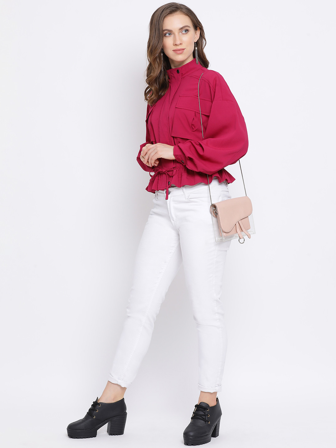 Oxolloxo Women Fuchsia Pink Solid Tailored Jacket