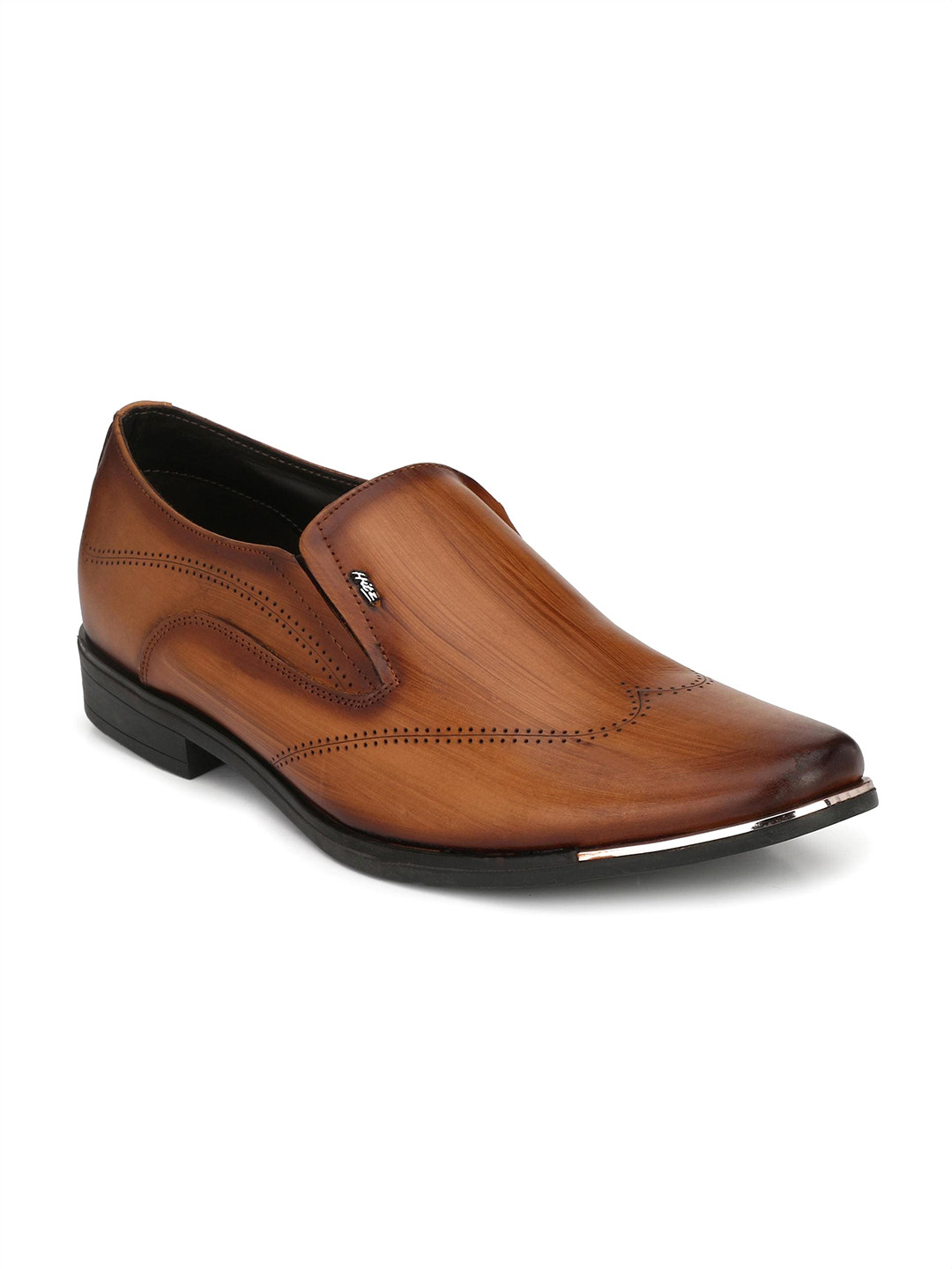 Hitz Men Tan Brown Solid Leather Formal Slip-Ons