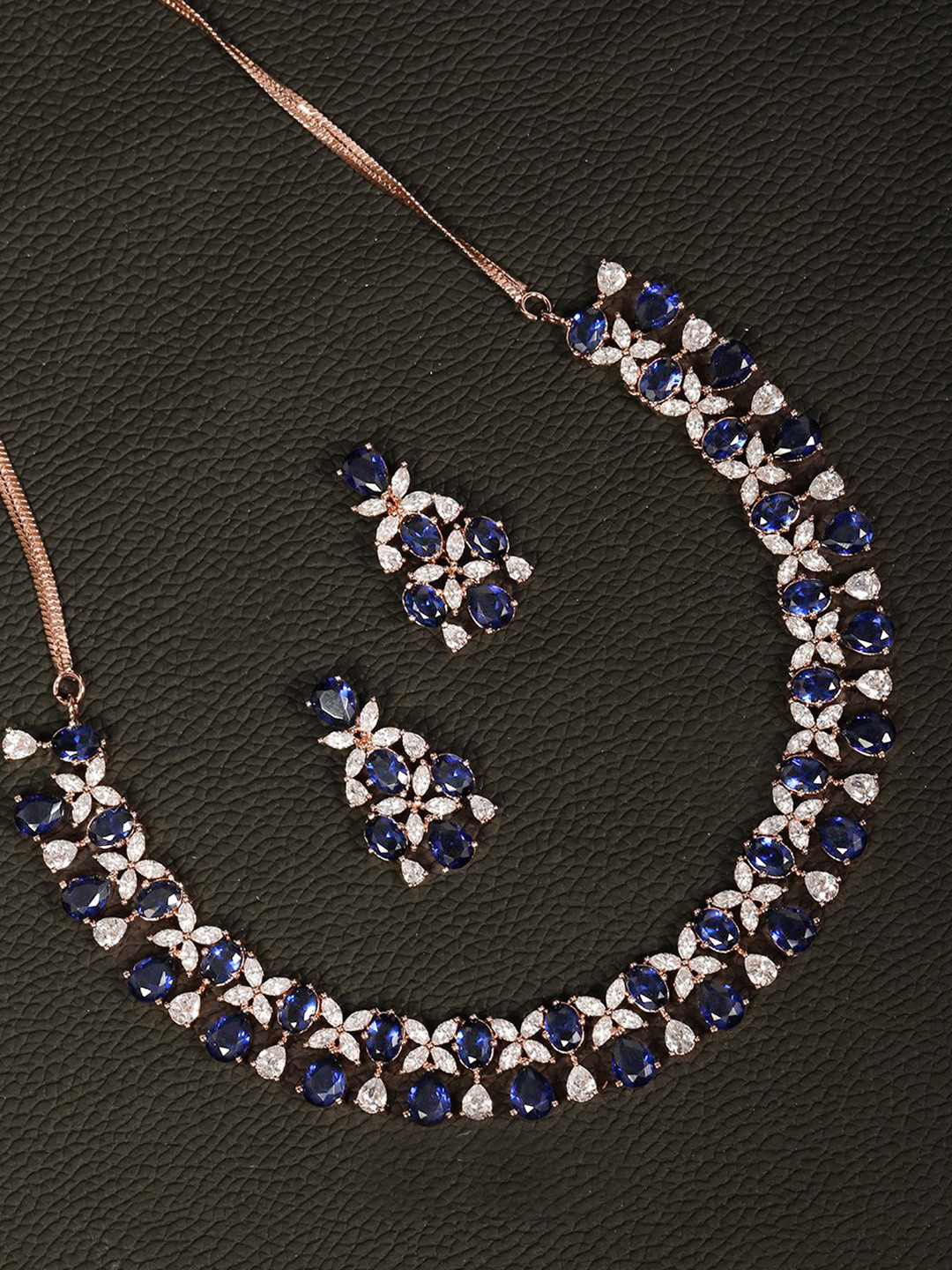 Priyaasi Navy Rose Gold-Plated AD-Studded Handcrafted Jewellery Set