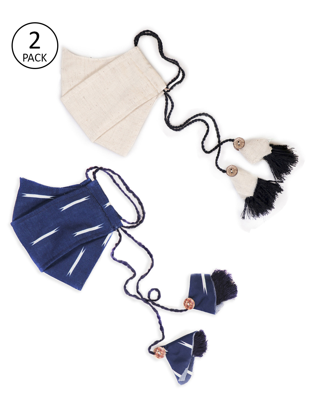 Unisex 3 -Ply Reusable Protective Outdoor Fashion Masks with Tassels Pack of 2