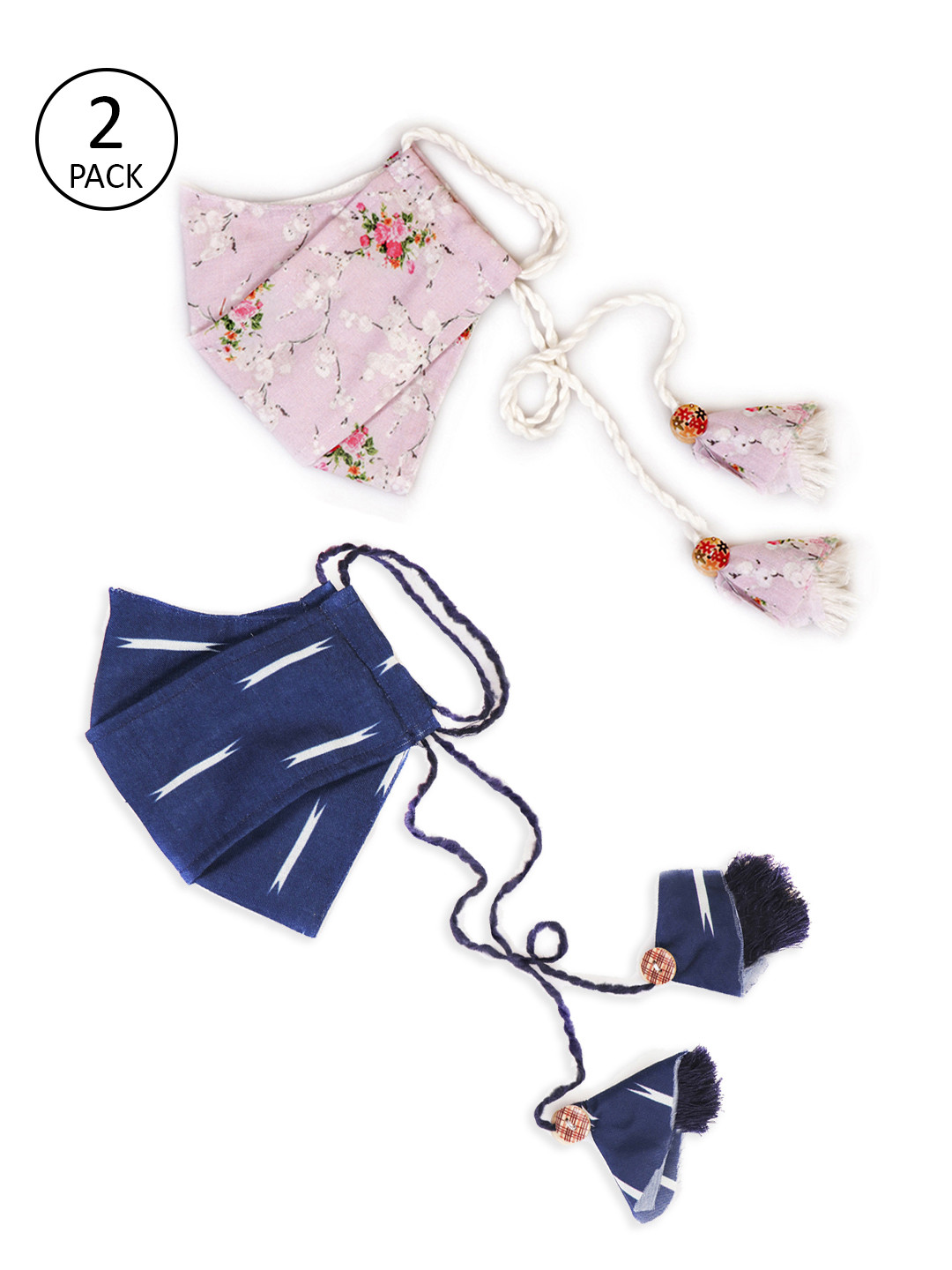 VASTRAMAY Unisex Pack of 2 Pcs Pink & Blue Reusable 3-Ply Cloth Masks With Potli Bag