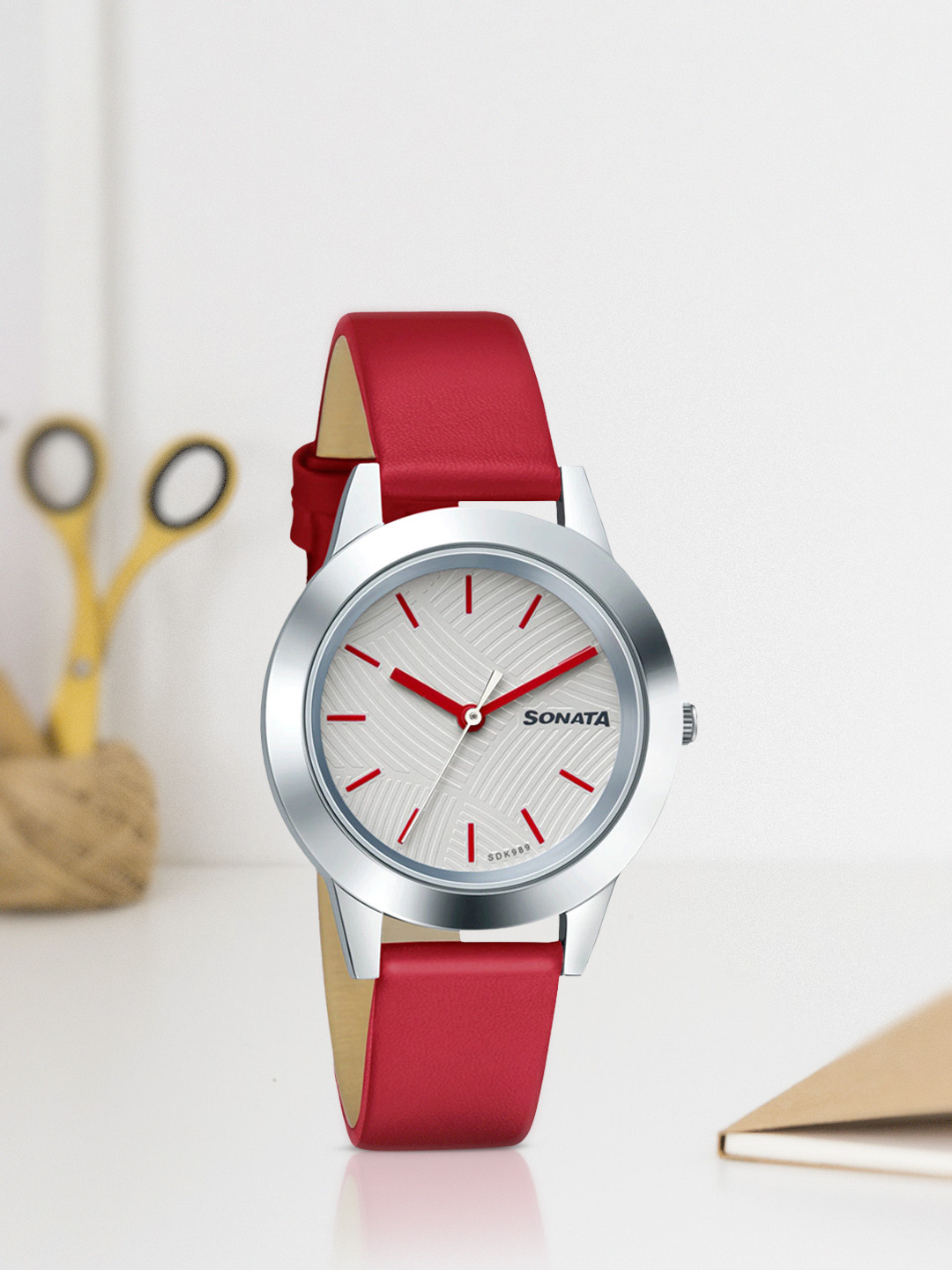 Sonata Women White & Red Analogue Splash Leather Watch 87019SL12