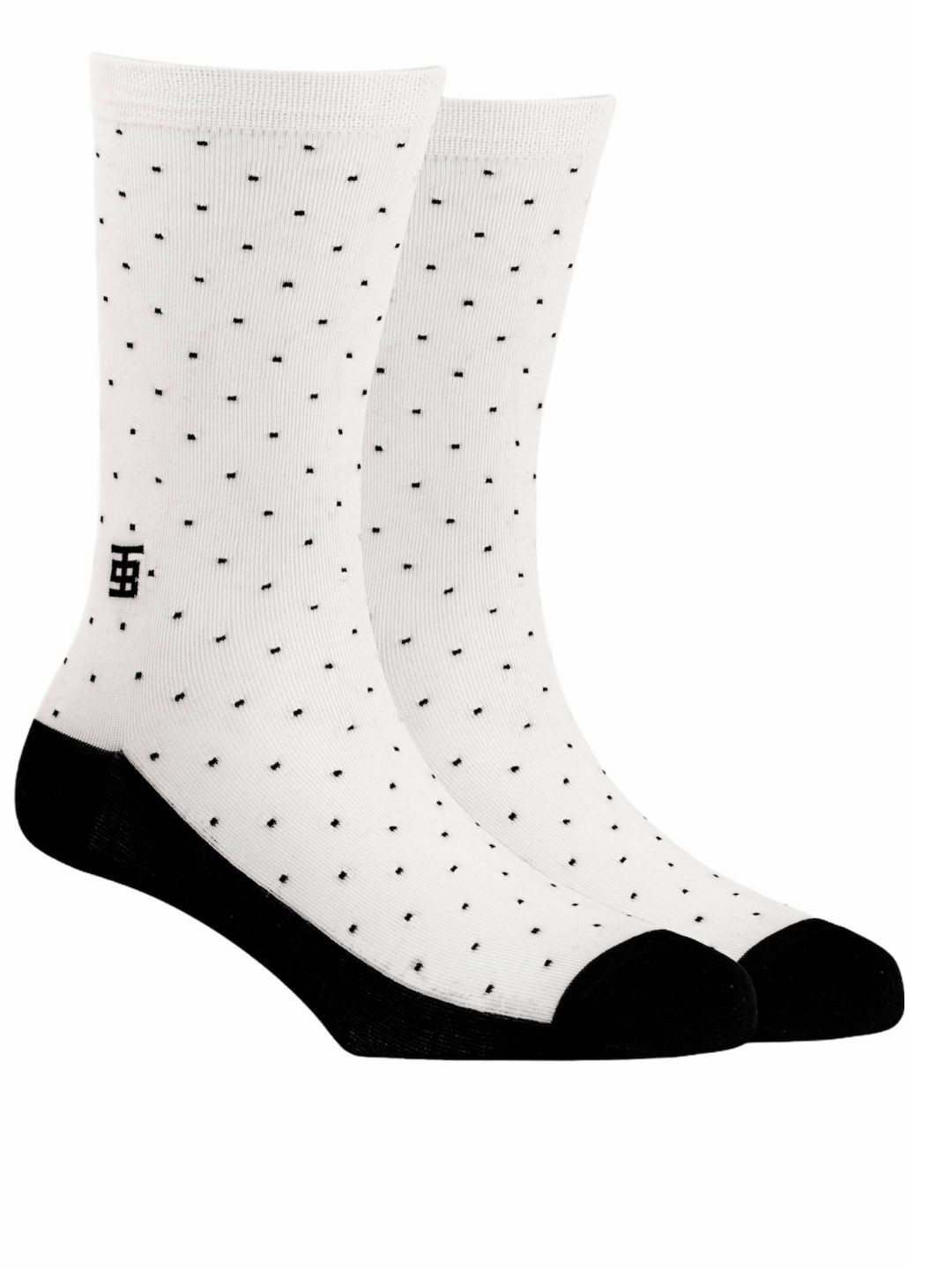 SockSoho Men Off-White & Black Micro Ditsy Patterned Above Ankle-Length Cotton Socks