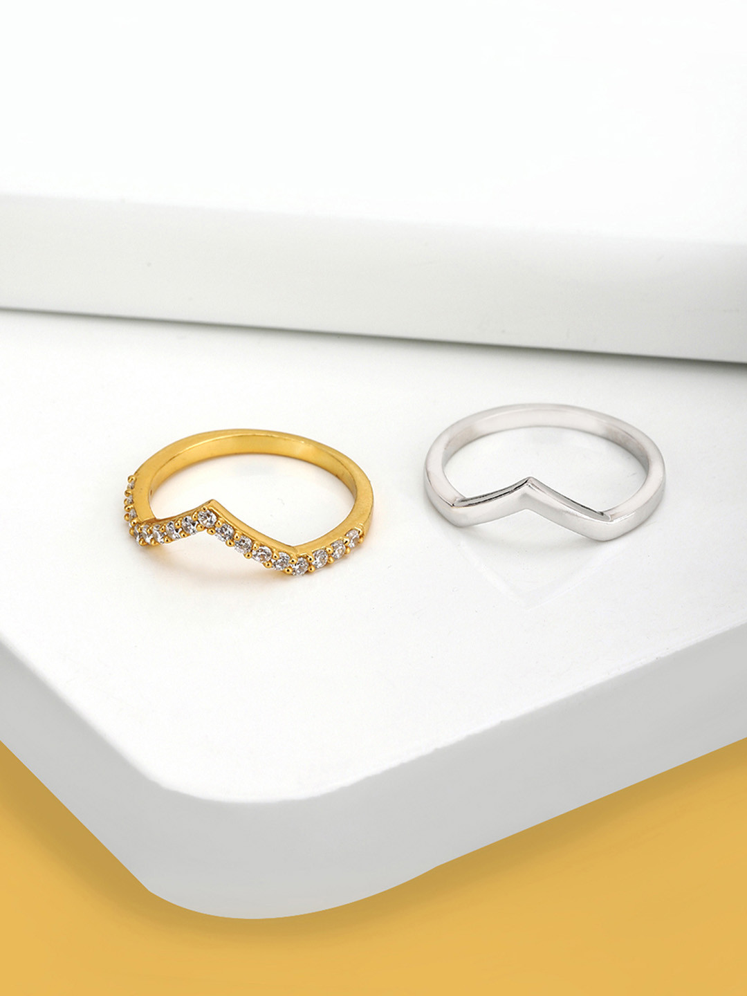 Carlton London Women Set of 2 Gold-Plated Handcrafted Finger Rings