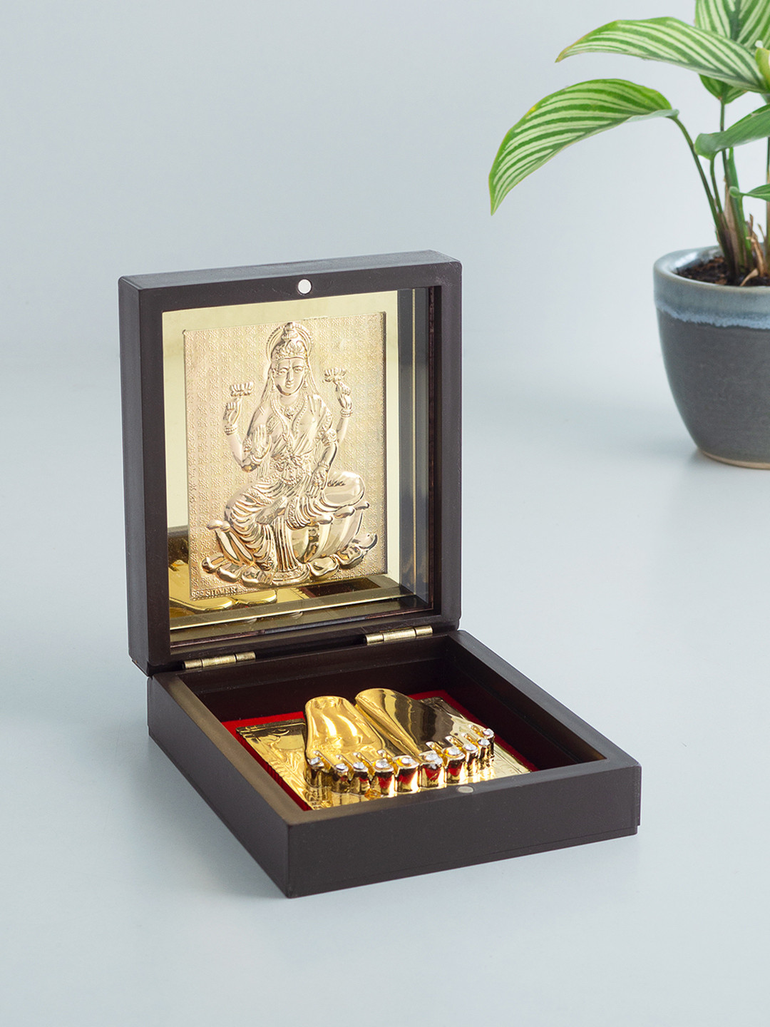 Golden Peacock Laxmi Brown Wood Natural Prayer Room Small Showpiece - 1.4 Inches