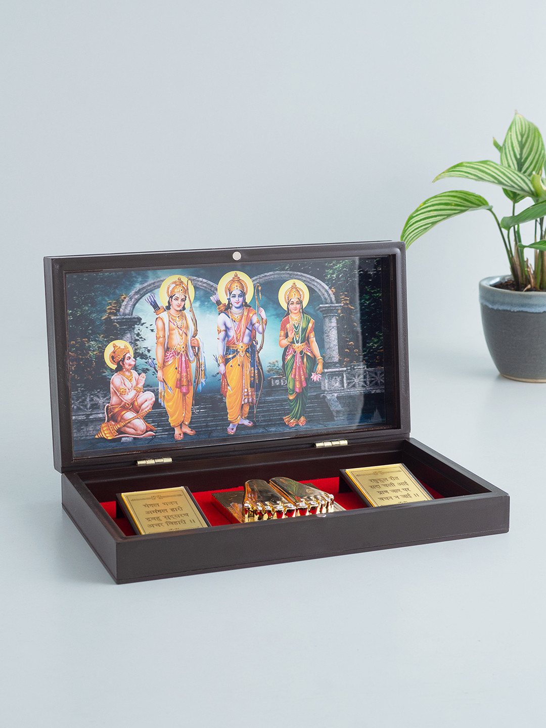 Golden Peacock 24 Ct Gold-Plated & Brown Ram Darbaar Pooja Box
