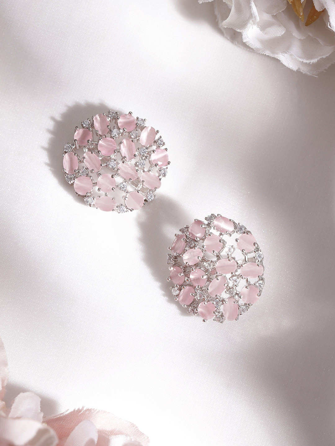 Rubans Silver & Pink Circular Studs