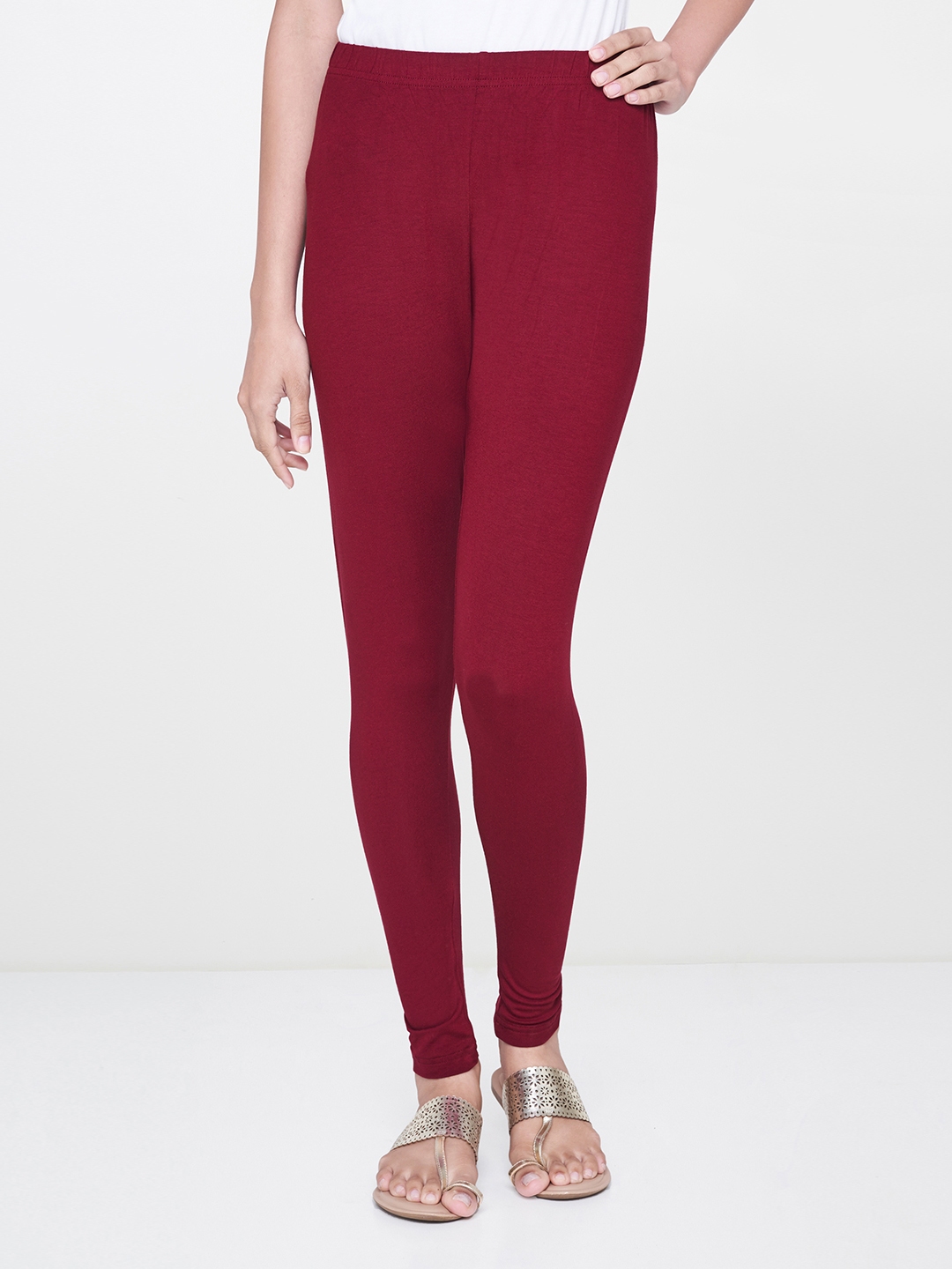 Global Desi Women Maroon Solid Churidar Length Leggings