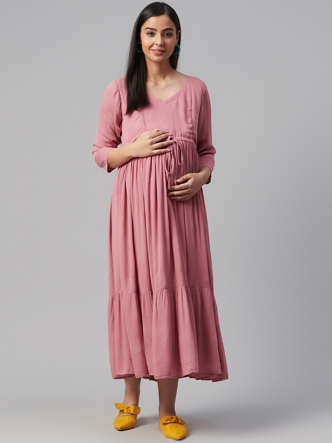 anayna Rose A-Line Tiered Cotton Maternity Dress