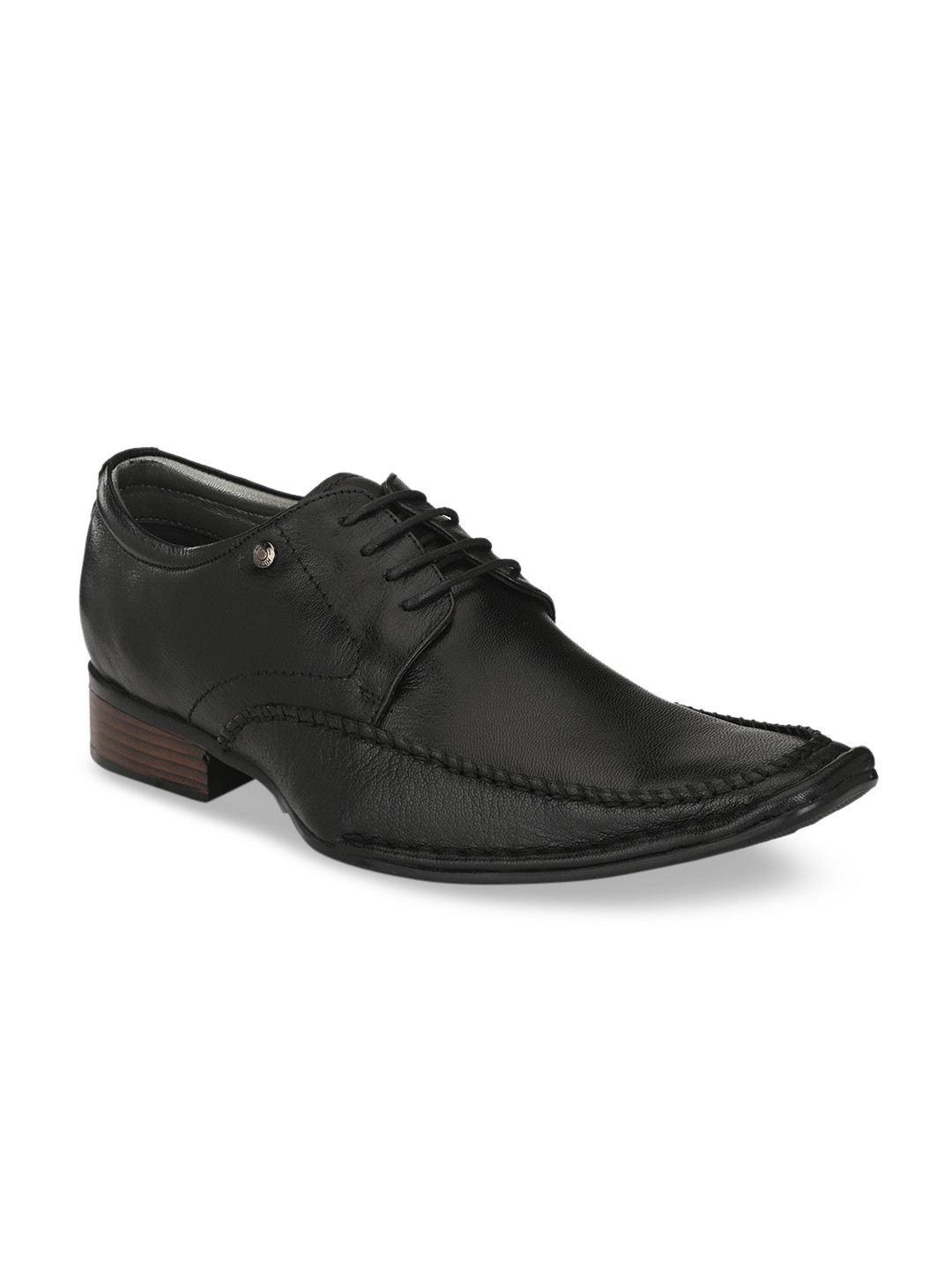 Hitz Men Black Solid Leather Formal Comfort-Fit Derbys