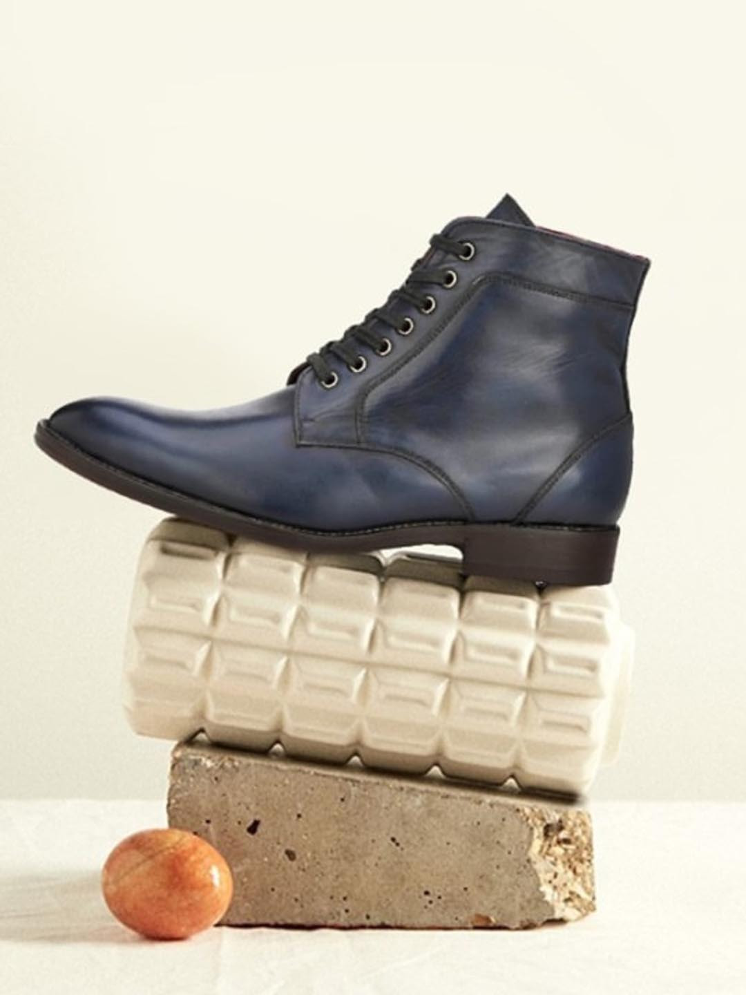 Hitz Men Blue & Black Solid Leather Comfort-Fit High-Top Formal Boots