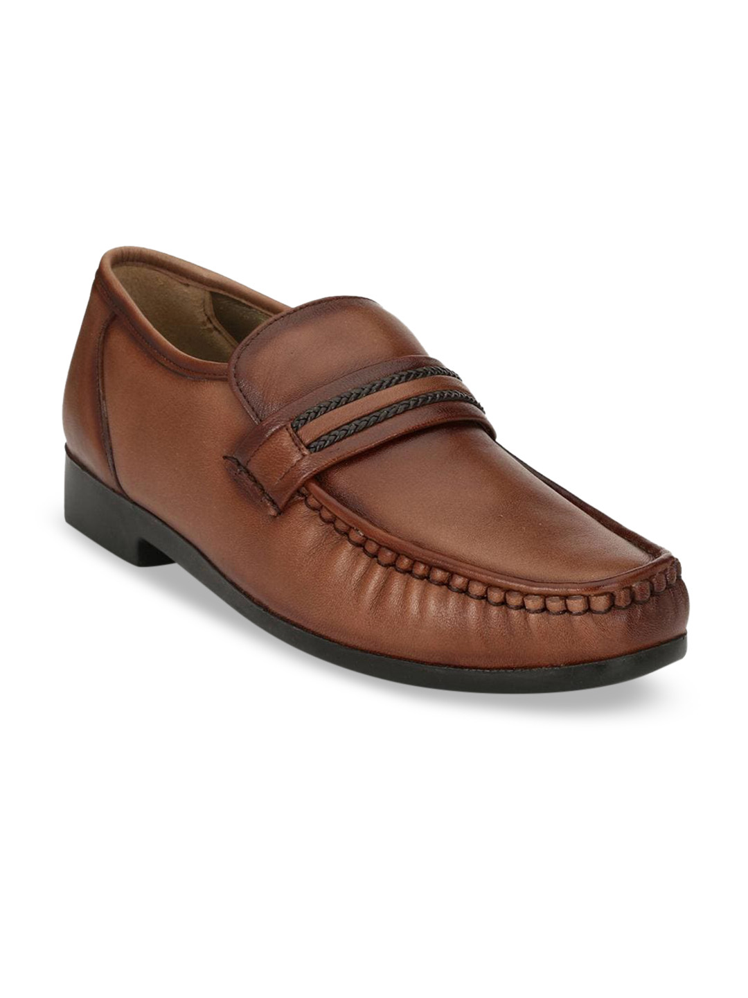 Hitz Men Brown Solid Leather Formal Comfort-Fit Loafers