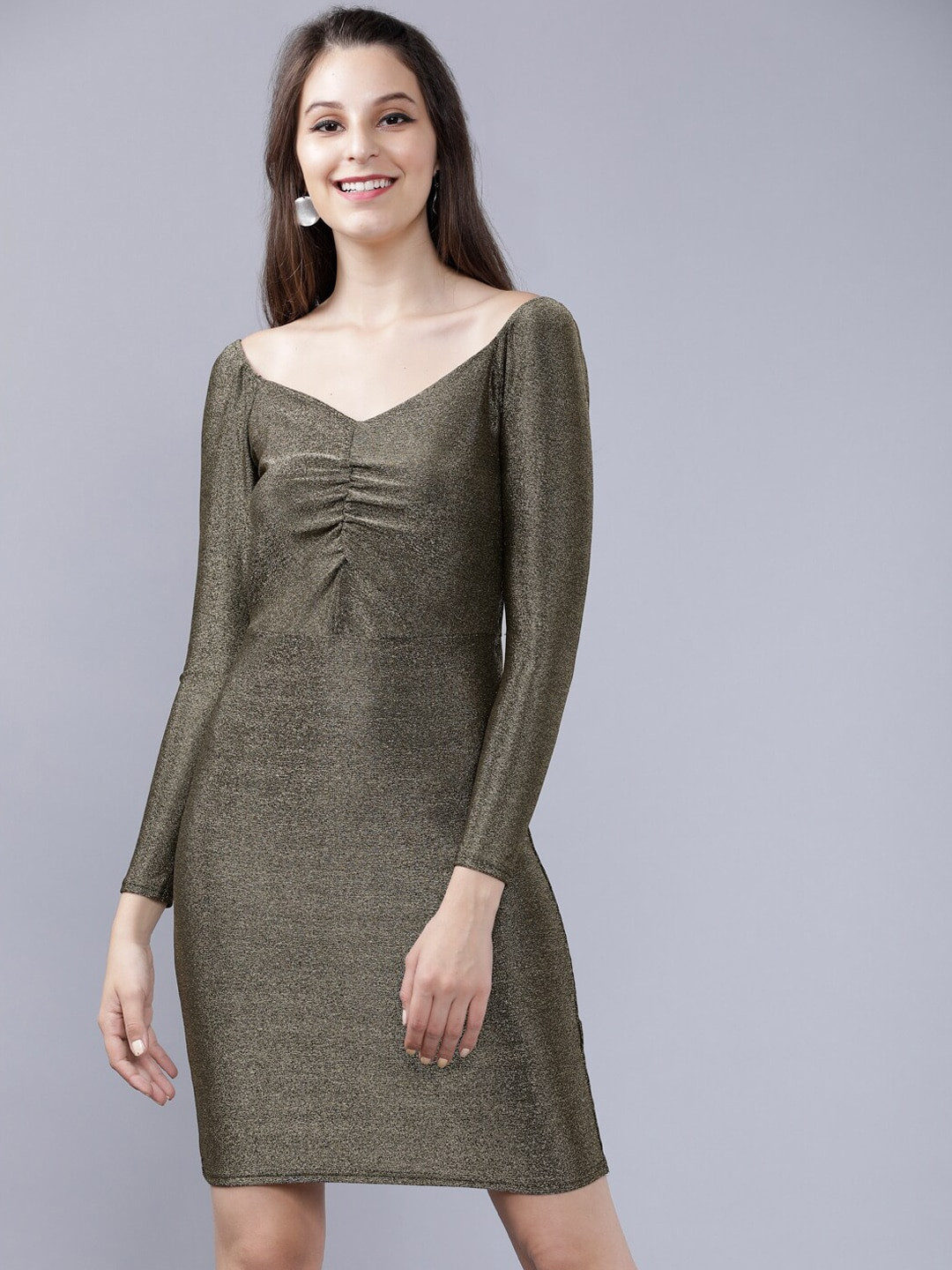 Tokyo Talkies Women Gold-Toned Solid Bodycon Dress