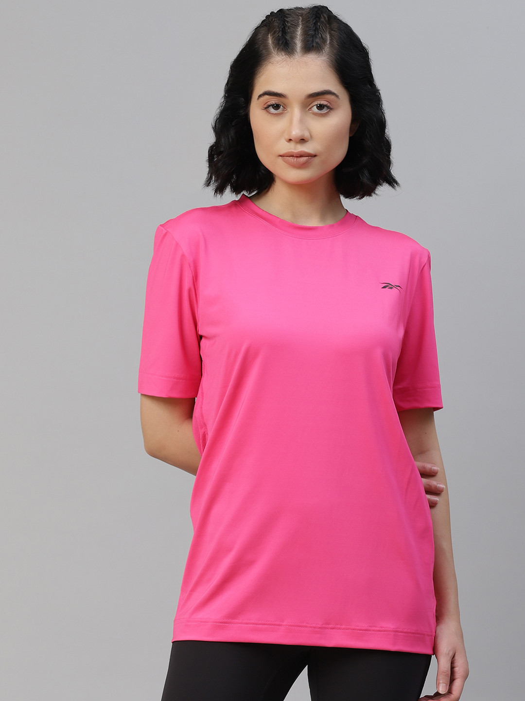 Reebok Women Pink Solid Workout T-Shirt