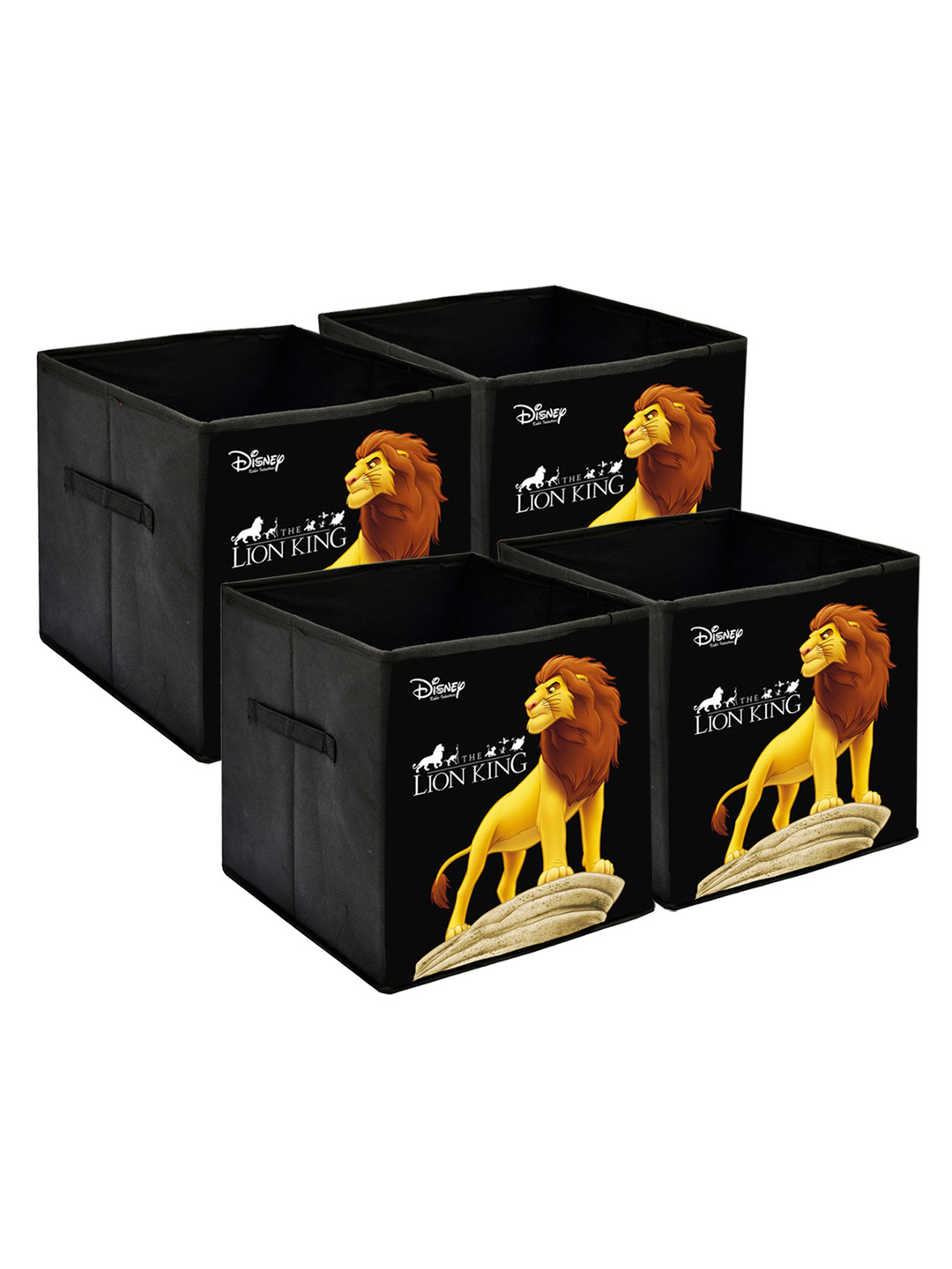 Kuber Industries Set Of 4 Black & Yellow Disney Lion King Printed Non-Woven Foldable Sustainable Storage Boxes