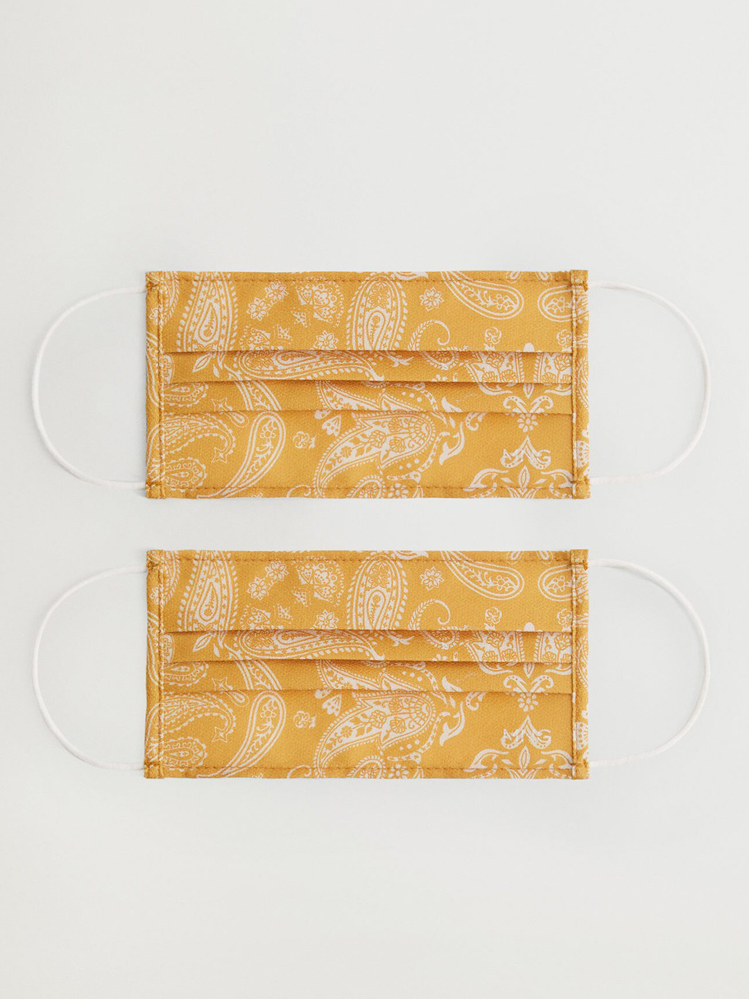 MANGO Women Pack of 2 Mustard Yellow & White Ethnic Printed 2 Ply Hygienic Reusable Masks