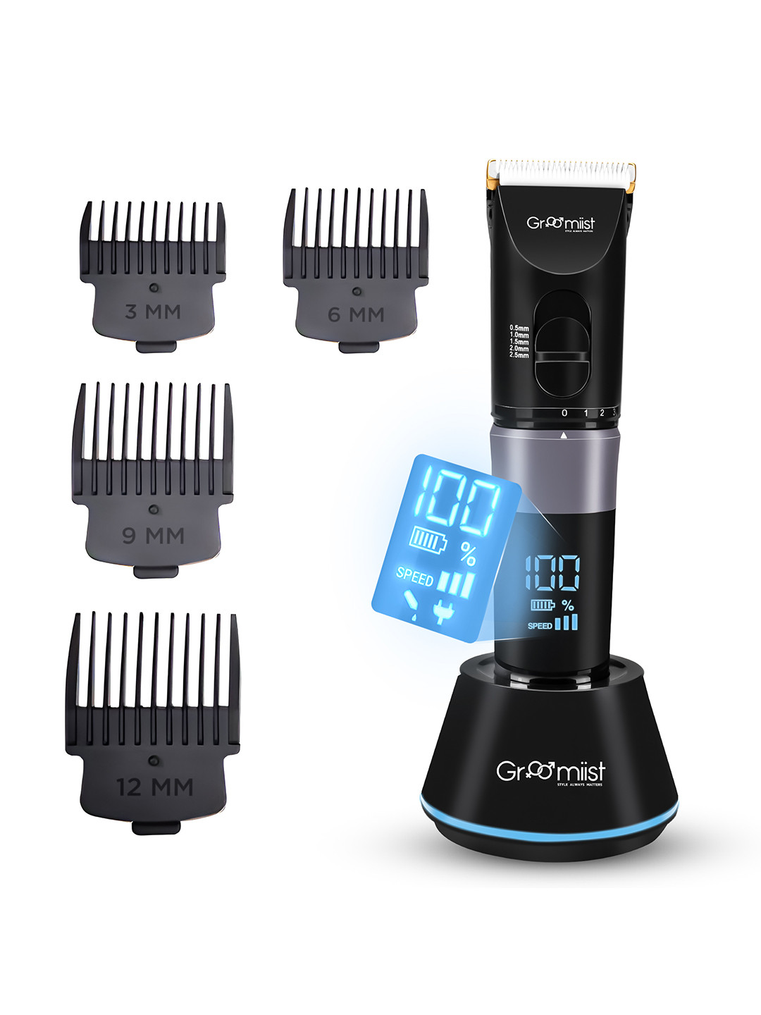 Groomiist Men Cordless Beard Trimmer Shaver120 min 5 Length Black GT-32