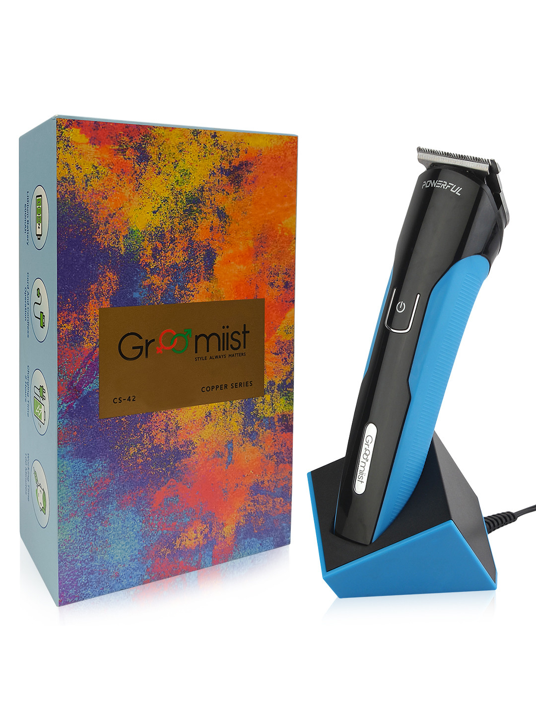 Groomiist Men IPX6 Waterproof 100 Mins 1 Length Corded or Cordless Beard Trimmer CS-42