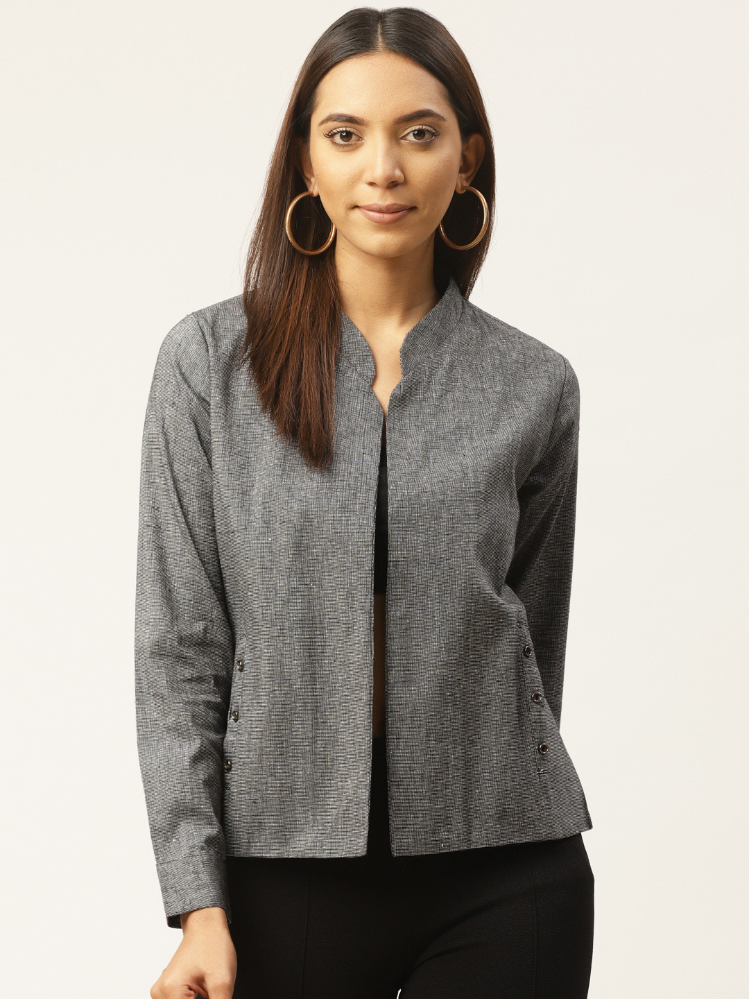 Cottinfab Women Grey Self Design Lightweight Open Front Jacket