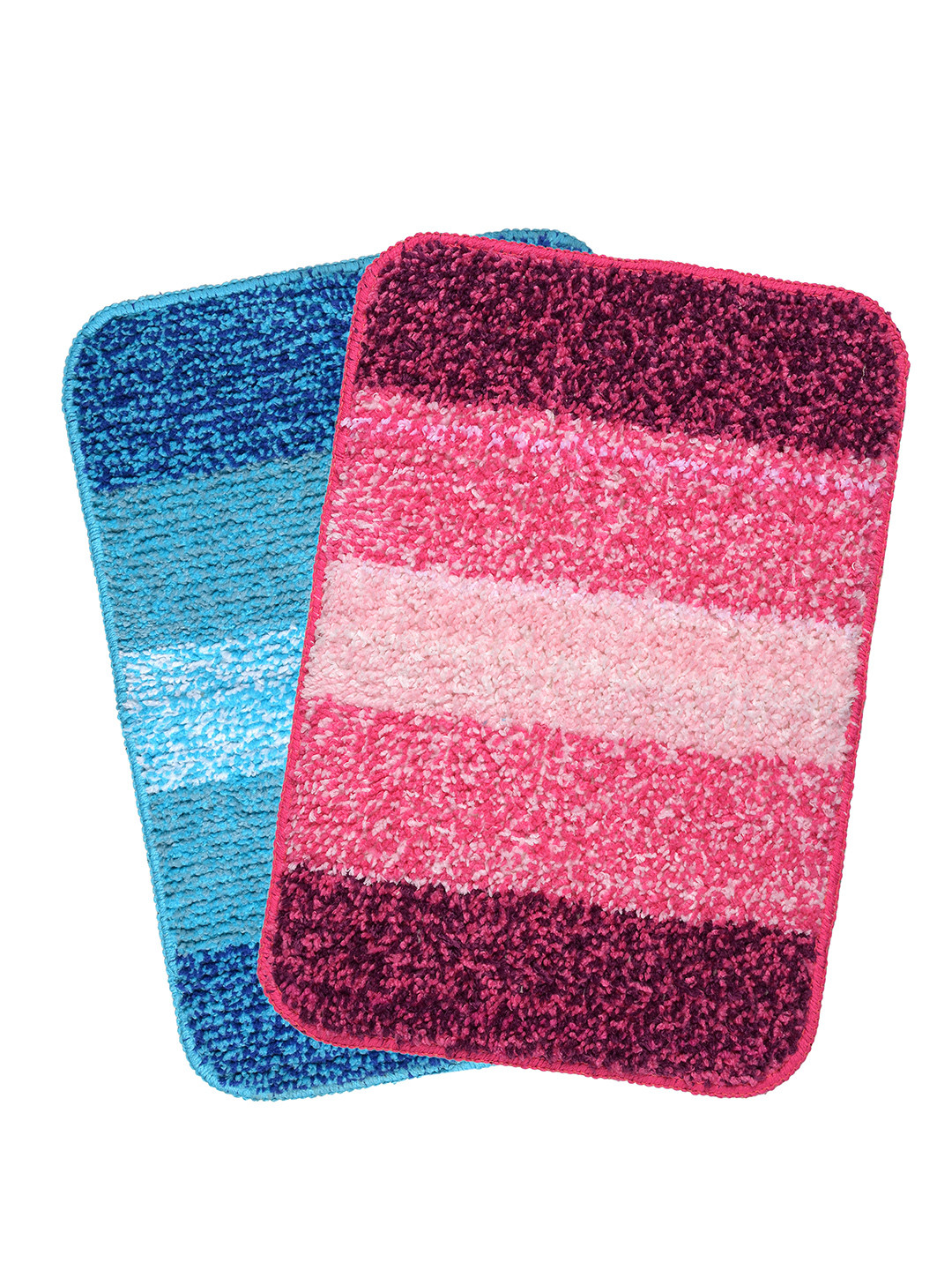 Saral Home Set of 2 Turquoise & Pink Striped Soft Microfiber Anti-Skid Bath Rug