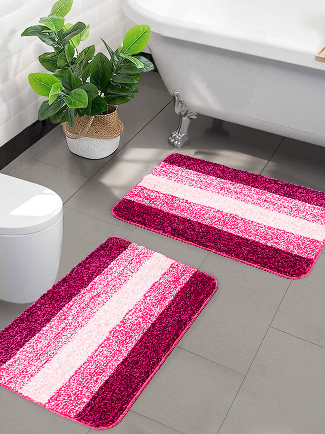 Saral Home Set of 2 Pink & Magenta Anti-Skid Bath Mats