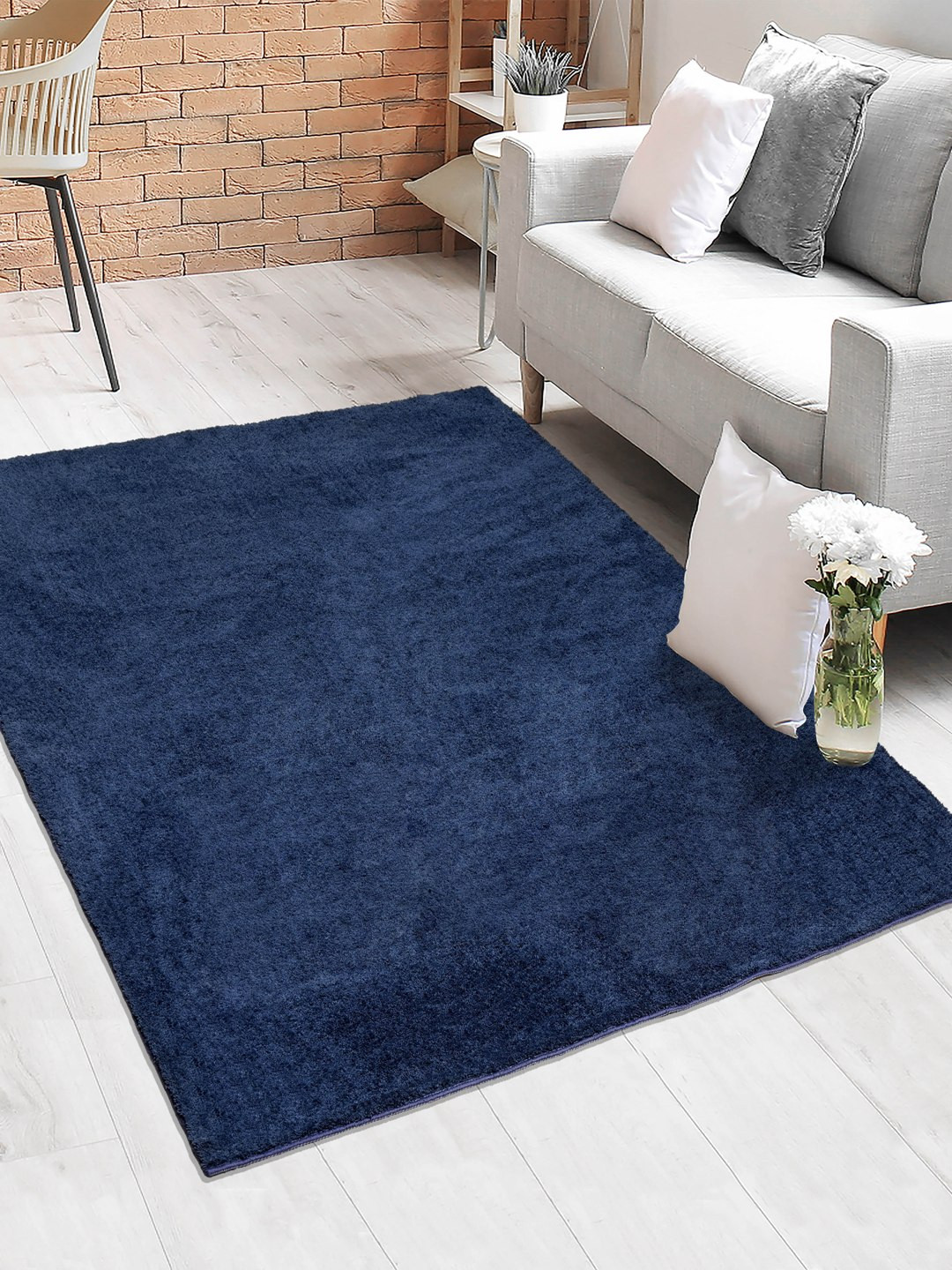 Saral Home Blue Solid Anti-Skit Carpet