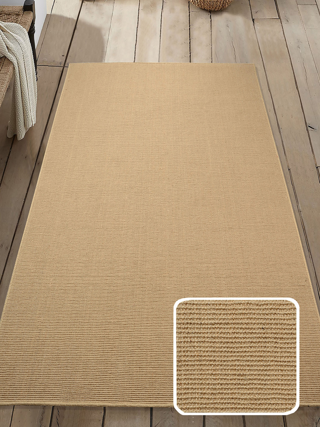 Saral Home Beige Striped Anti-Skid Jute Carpet