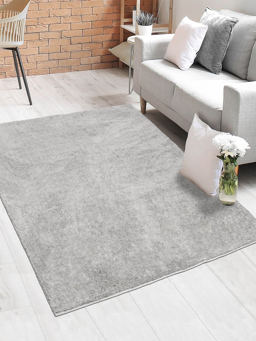 Saral Home Unisex Grey-Melange Solid Anti-Skid Carpet