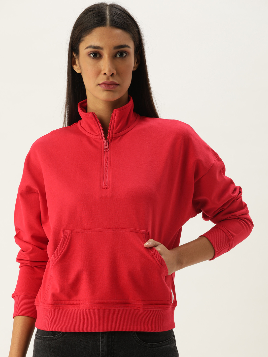 Flying Machine Women Red Solid Sweatshirt