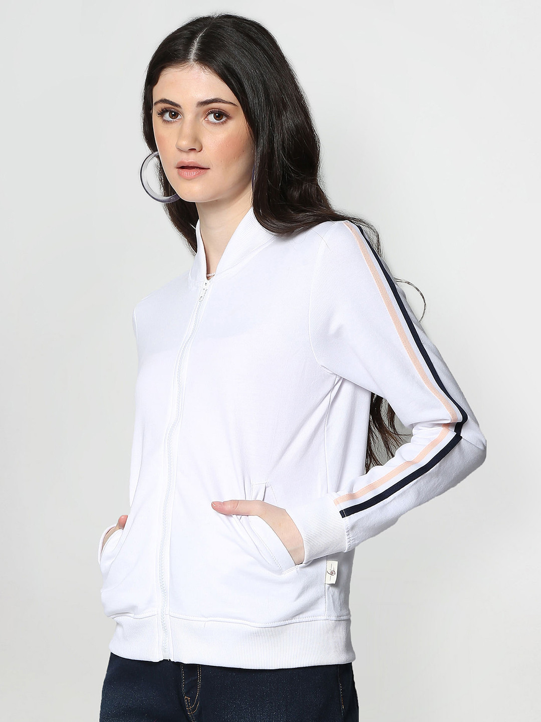 Flying Machine Women White Solid Sweatshirt