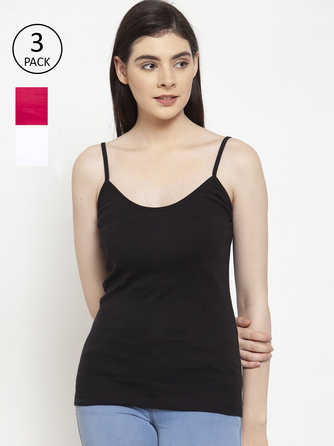 Friskers Women Pack Of 3 Solid Camisoles H-01-02-07