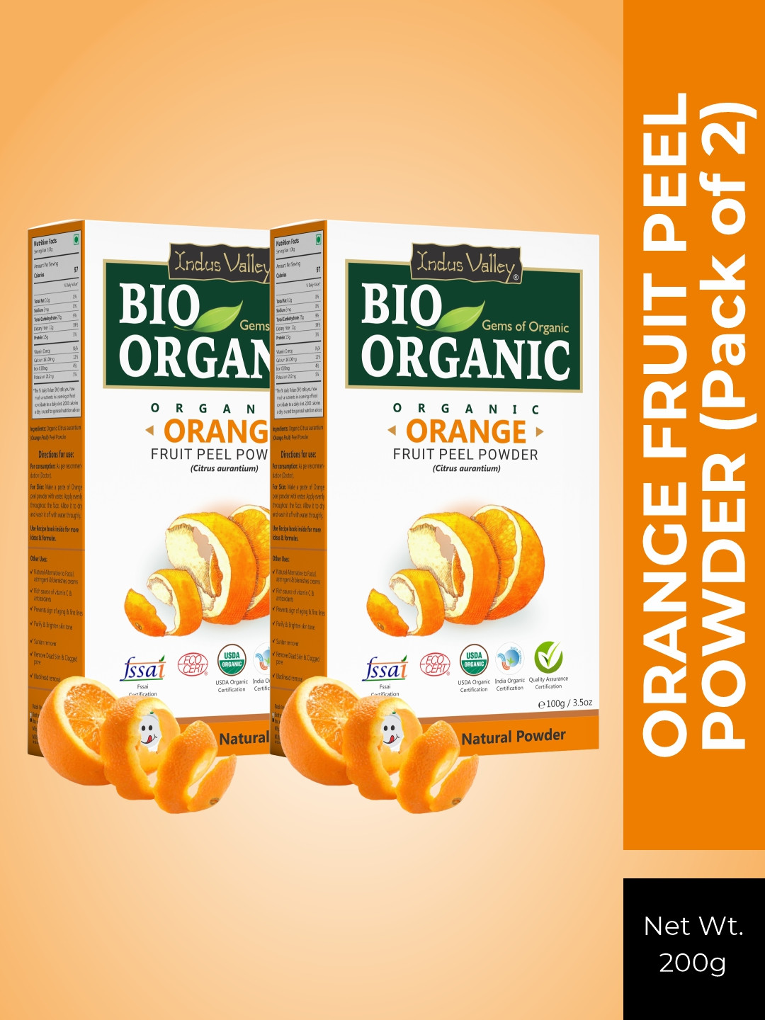 Indus Valley Pack of 2 Bio Organic Orange Peel Powder