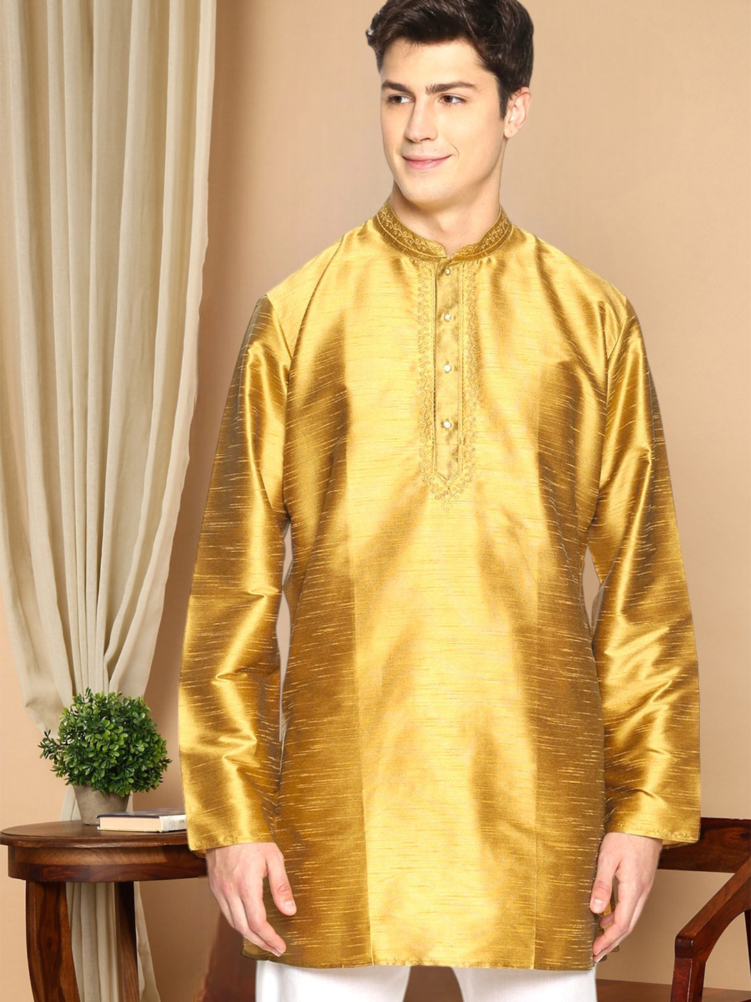 TATTVA Men Brown Solid Pathani Kurta