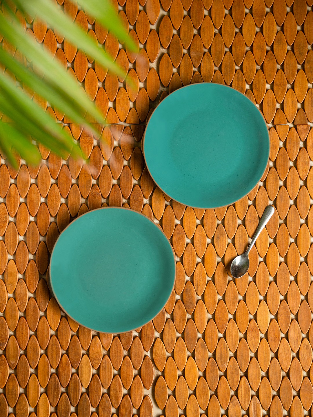 ExclusiveLane Set of 2 Earthen Turquoise  Handglazed Ceramic Quarter Plates
