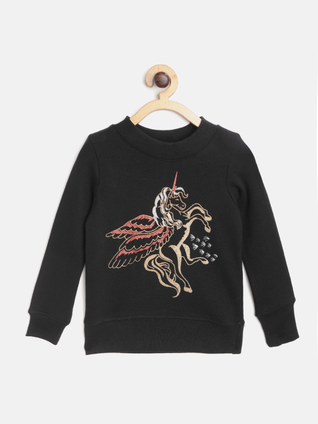 pspeaches Girls Black Unicorn Glitter Print Sweatshirt