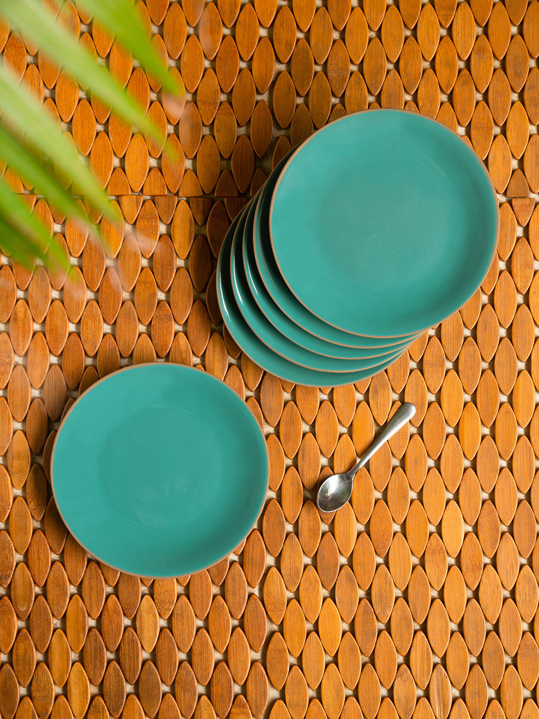 ExclusiveLane Set of 6 Turquoise Blue Handglazed Ceramic Quarter Plates