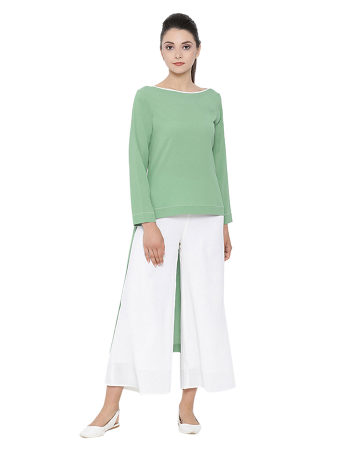 OFFICE & YOU Women Green Solid High-Low Top