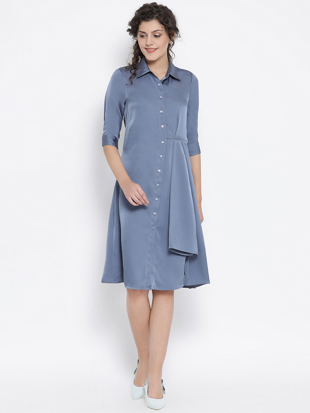 OFFICE & YOU Women Blue Solid Shirt Dress