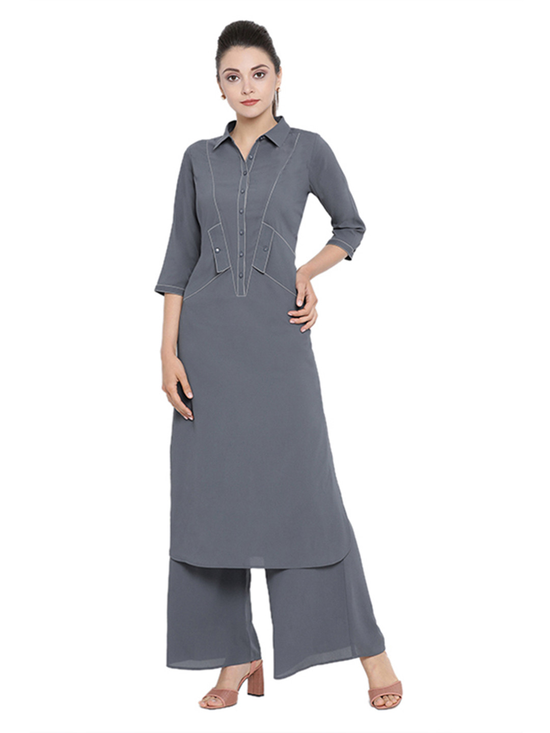 OFFICE & YOU Women Blue Embroidered Pathani Kurta
