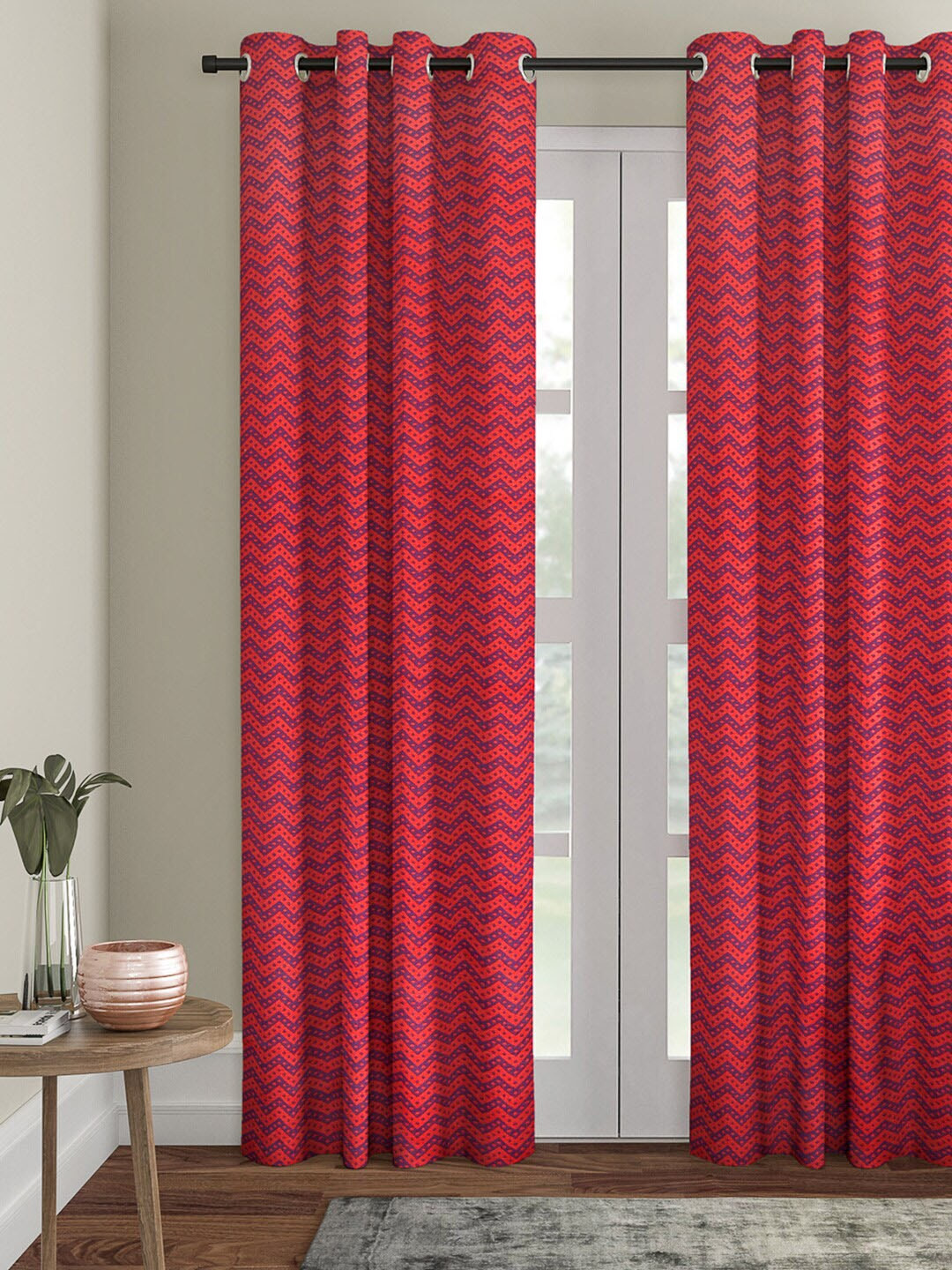 ROMEE Maroon Single Room Darkening Chevron Door Curtain