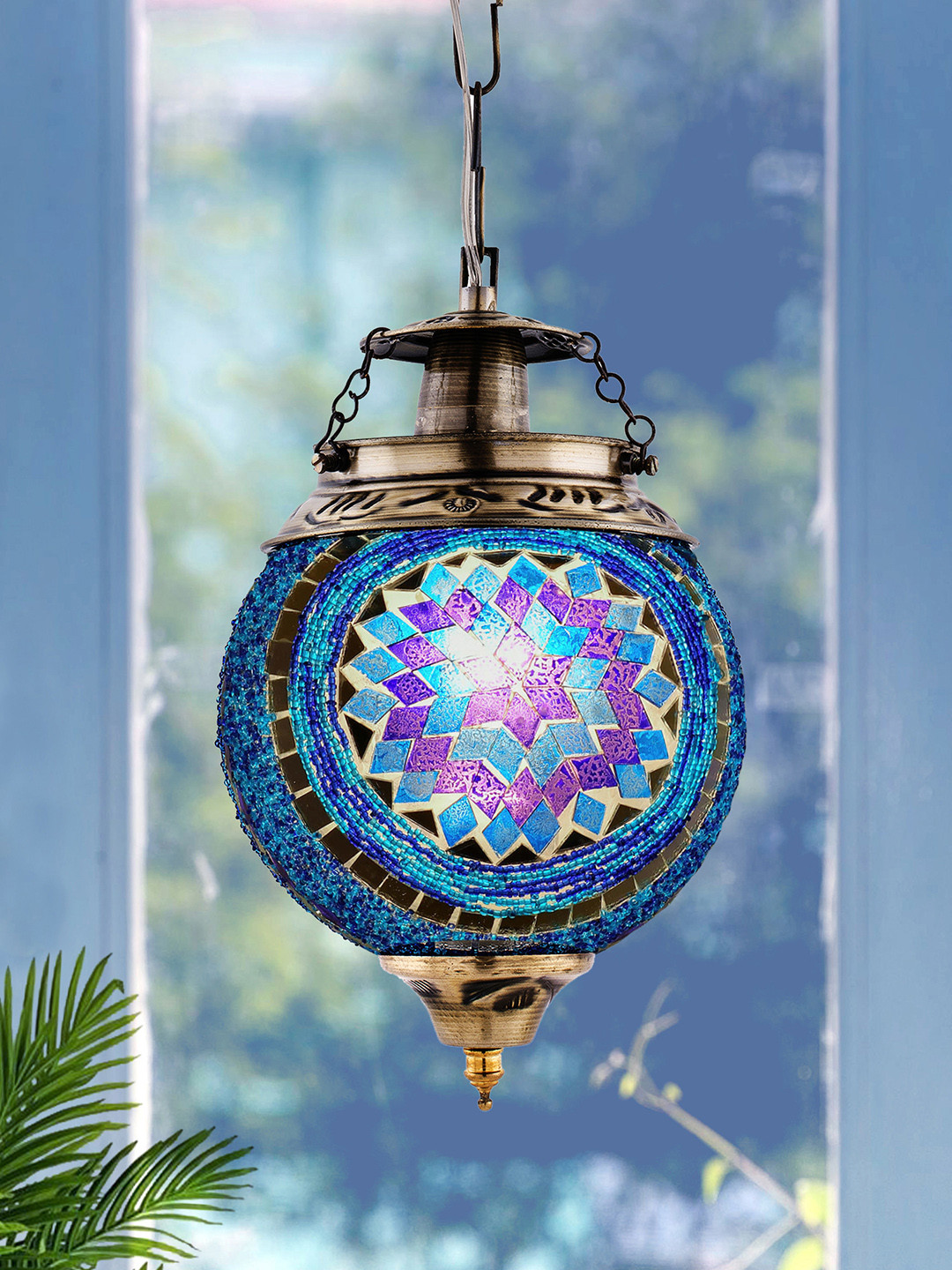 Homesake Blue Textured Turkish Moroccan Mosaic Hanging Light