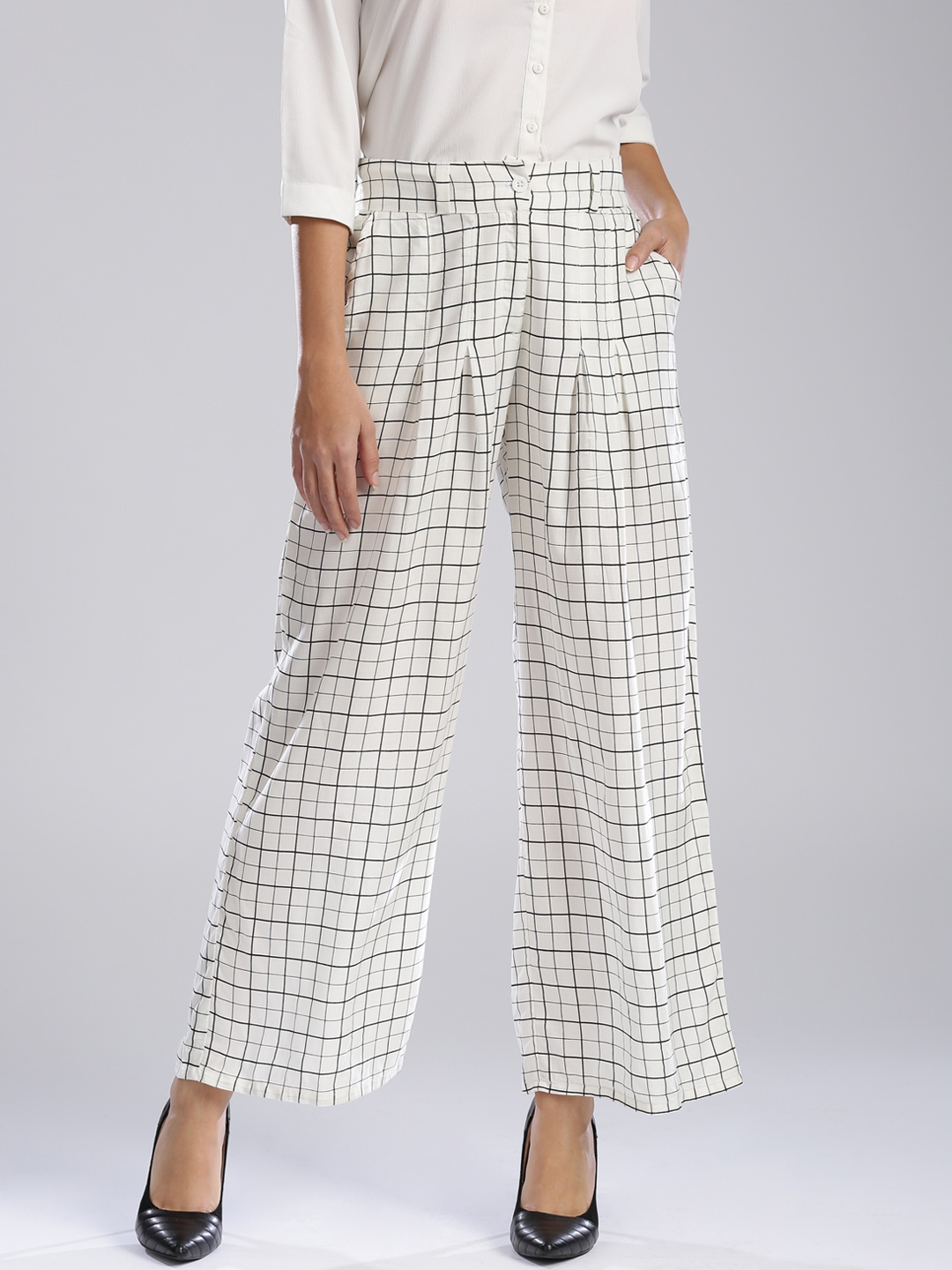 FableStreet Bottoms Pants and Trousers  Buy FableStreet High Waist Wide  Leg Trousers  Off White Online  Nykaa Fashion