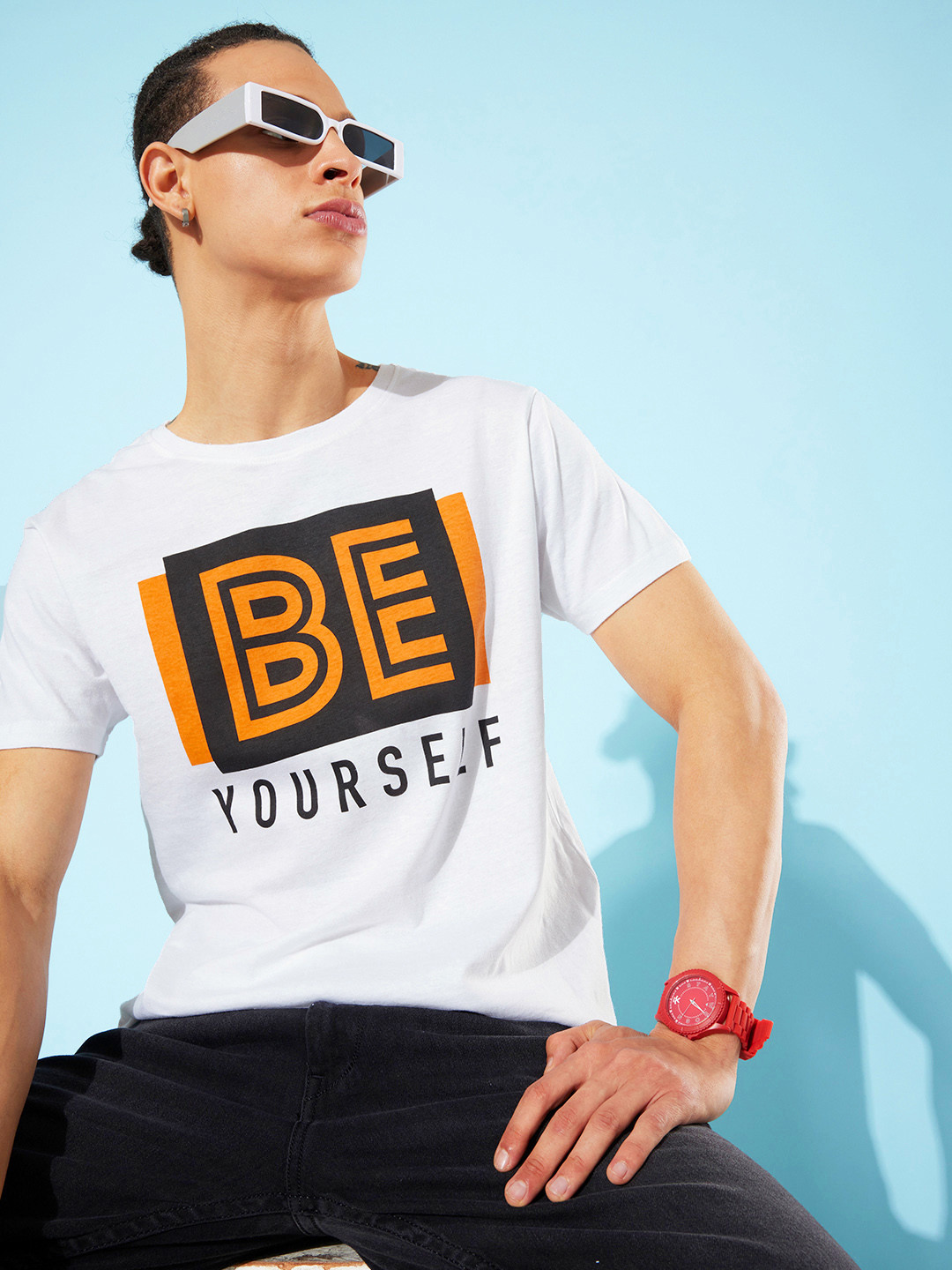 HERE&NOW Men Snow White Pure Cotton MOW Digital Yatra Updated Graphics T-shirt