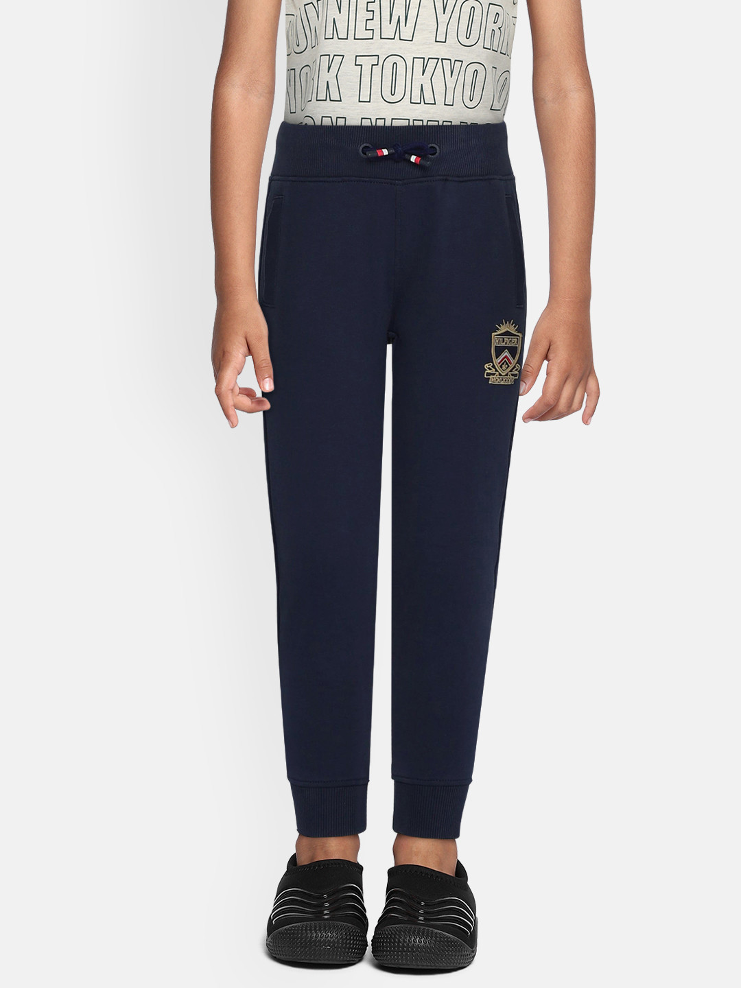 Tommy Hilfiger Boys Navy Blue Straight Fit Logo Embroidered Joggers