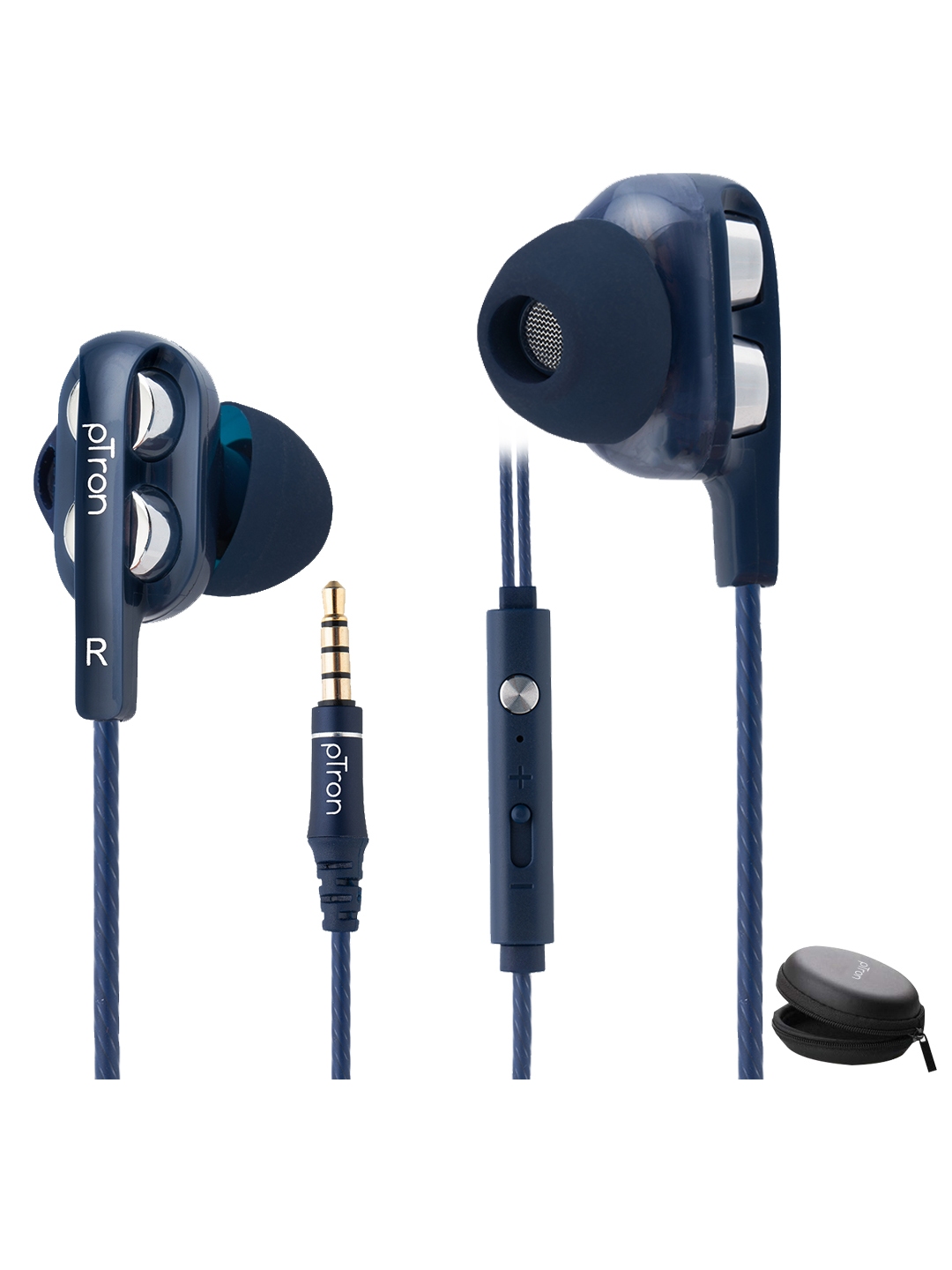 pTron Blue Boom Pro Dual Driver Gaming Wired Earphones with Bass In line Mic